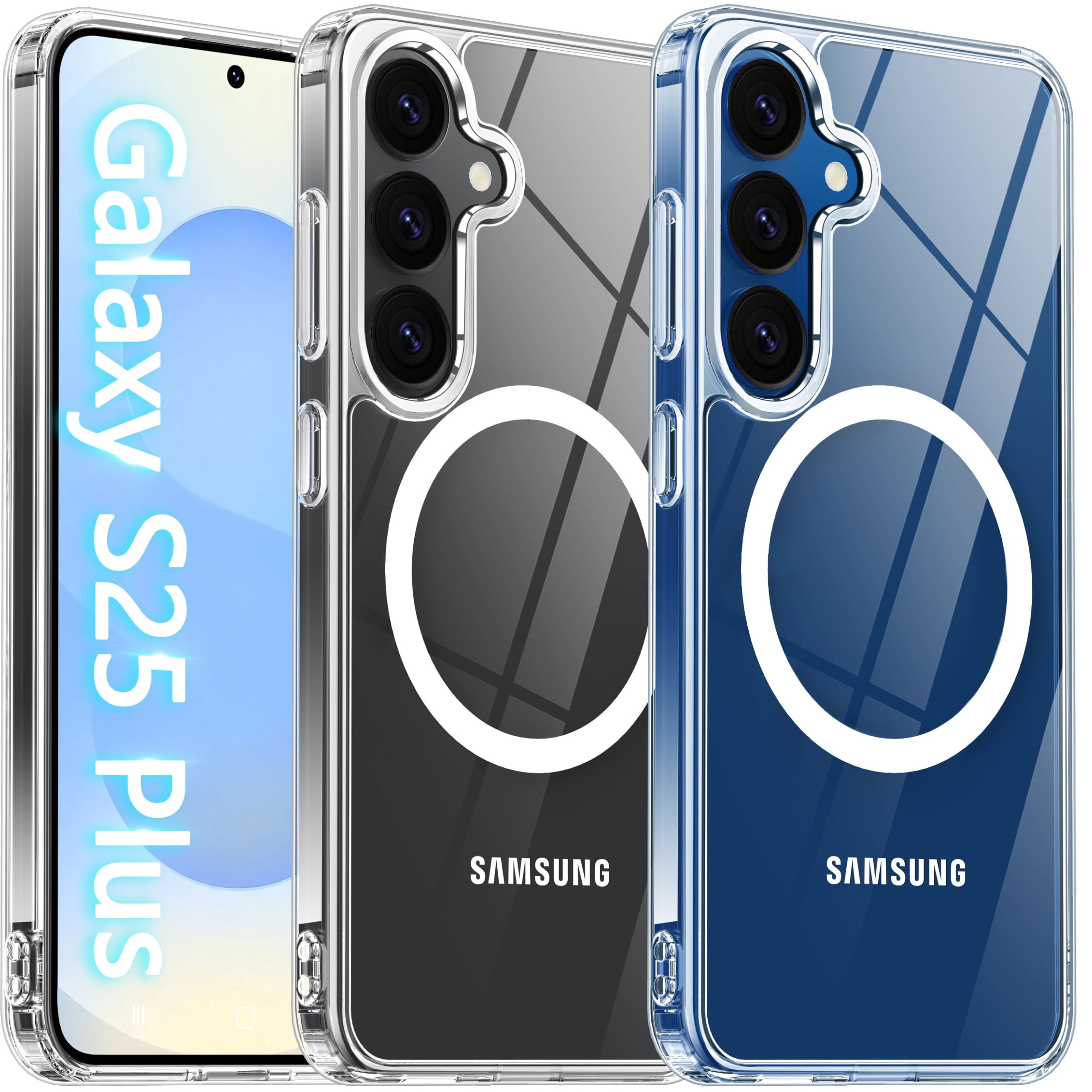 Oterkin Magnetic for Samsung Galaxy S25 Plus Case Clear [Compatible with MagSafe][Anti-Yellowing][Built-in 4 Airbags][Military G