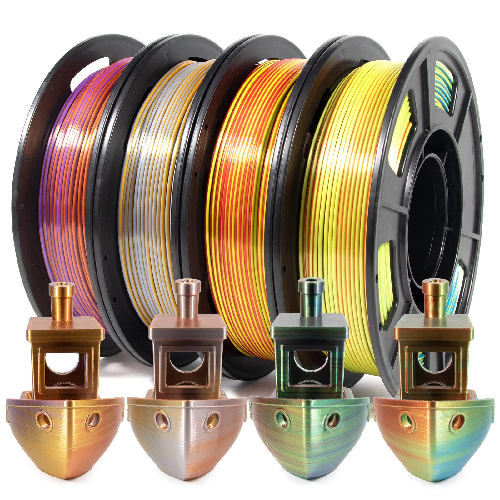 Isanmate 3D Printer Filament, Tri Color Pla Filament 1.75Mm Bundle, Color Changing Pla Rainbow Filament, Coextrusion Silk Pla +/