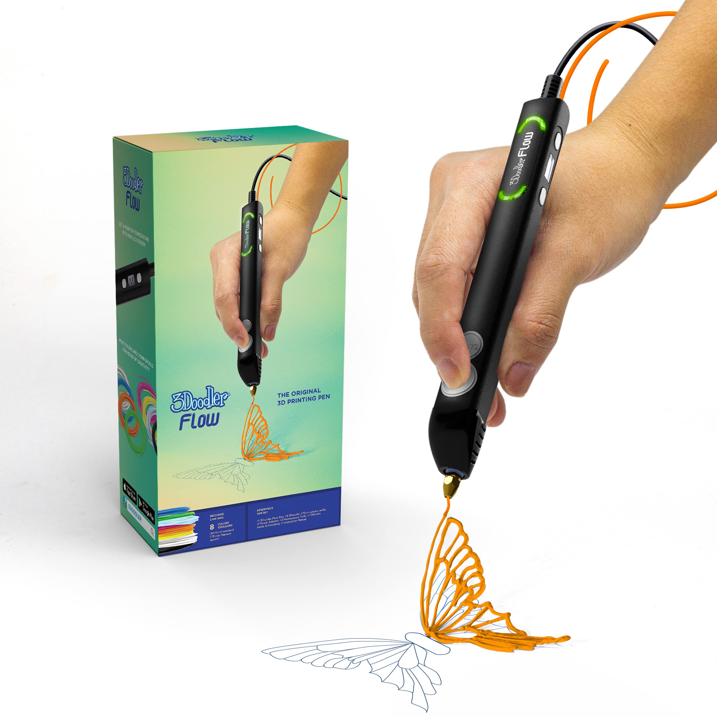 3Doodler Flow 3D Printing Pen For Teens, Adults & Creators!   Black   With Free Refill Filaments + Stencil Book + Getting Starte