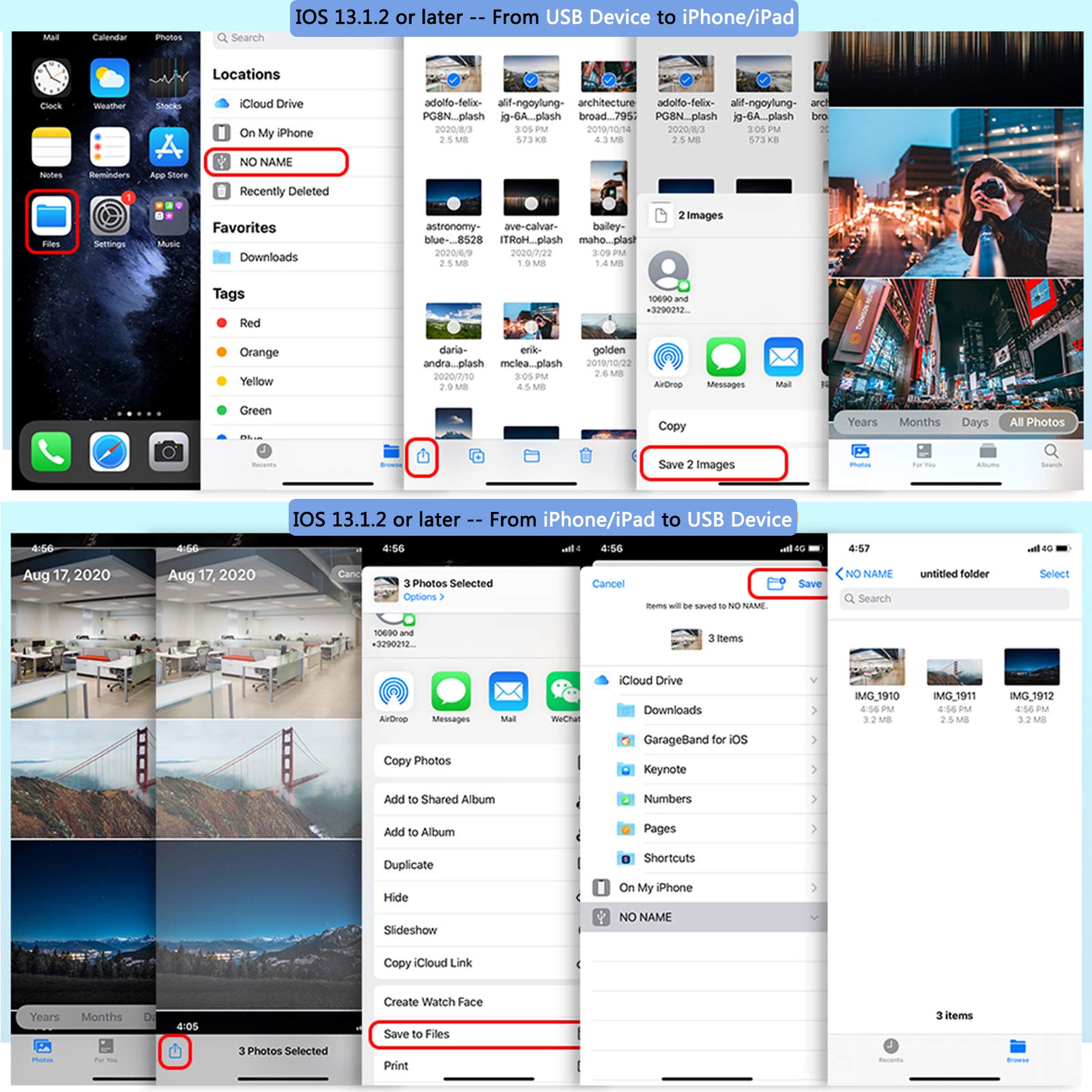 rosyclo 6-in-1 Lightning Hub Adapter for iPad & iPhone - HDMI, TF/SD Card Reader, USB Camera, Power Delivery - White
