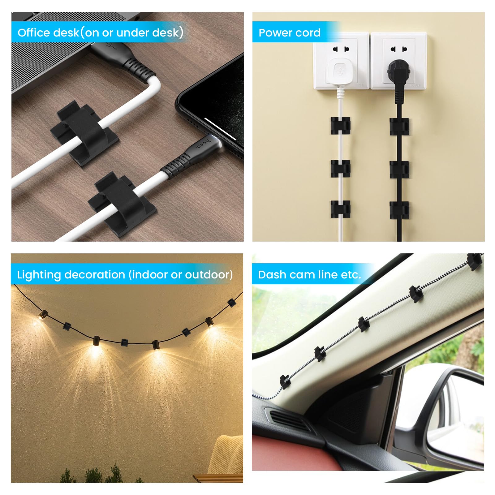 100 Pcs Cable Clips,Adhesive Cord Clips For Usb Cables, Phone Chargers, Ethernet Cables, Car Dash Cam Cables,Christmas Lights, S