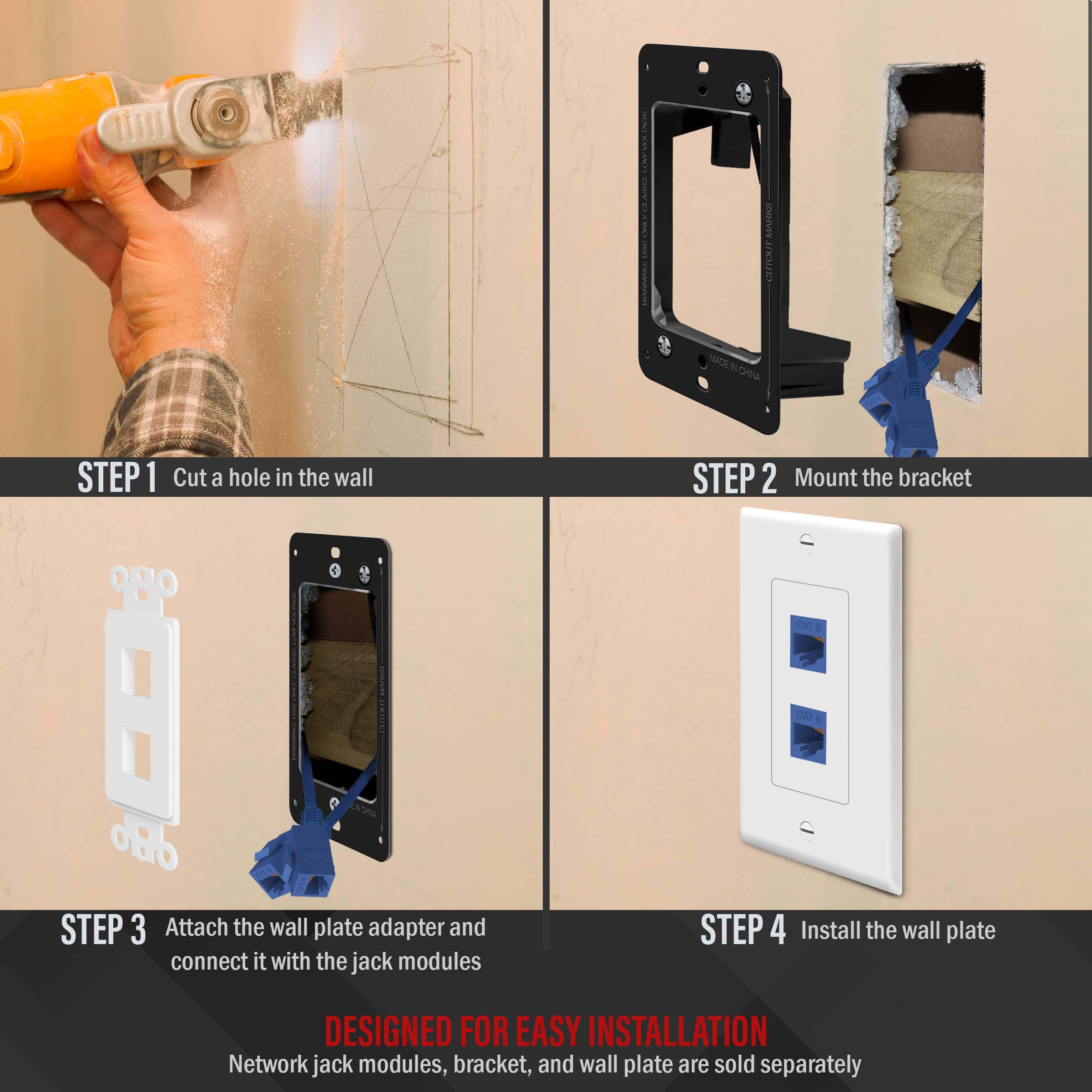 ENERLITES 2-Port Keystone RJ45 Wall Plate Adapter Cat7 Cat6 Cat5 Compatible 6262-W Polycarbonate White 5 Pack