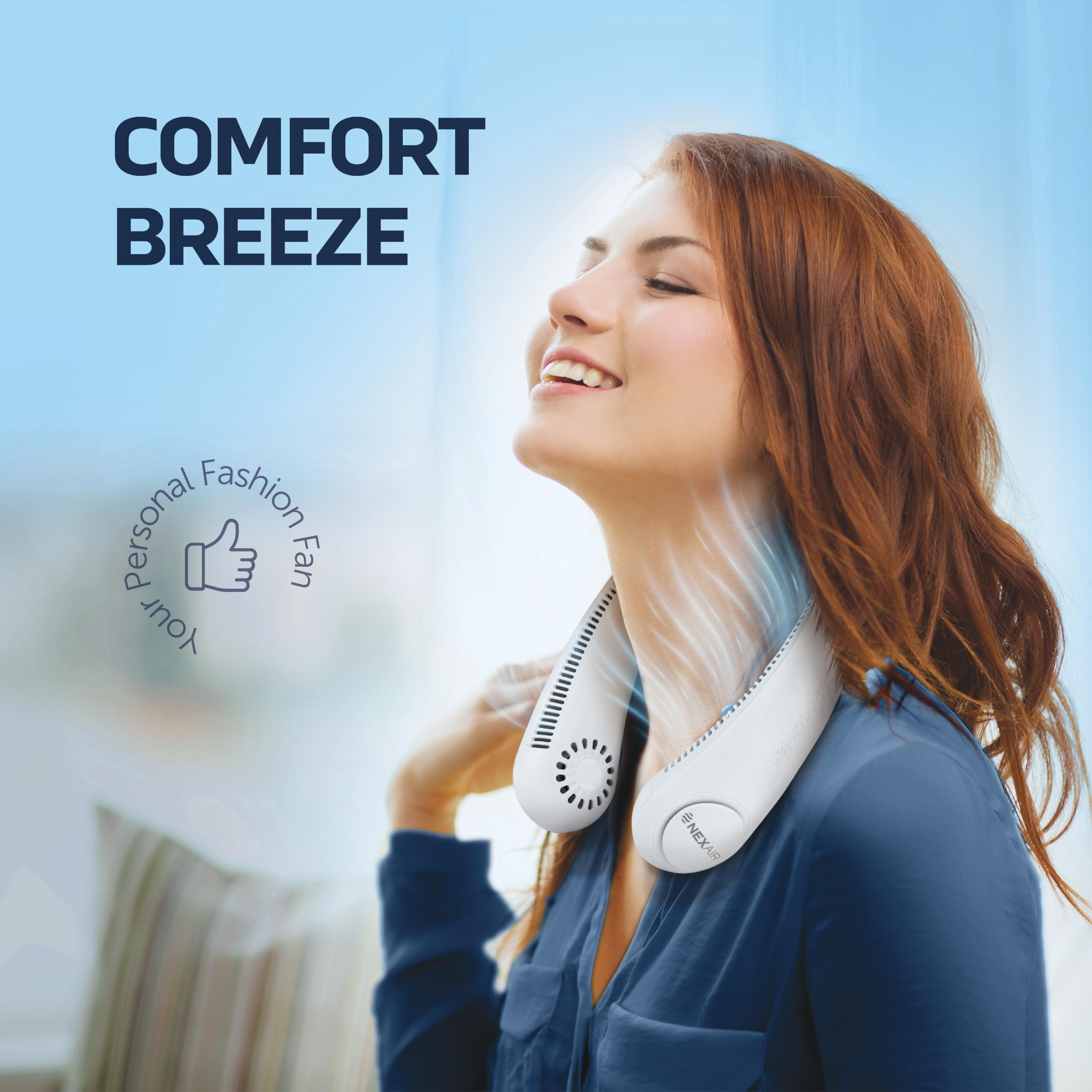 Nexair Portable Neck Fan   3 Speed Rechargeable Bladeless Neck Fan, Adjustable Personal Neck Fan For Women & Men Modern Design,