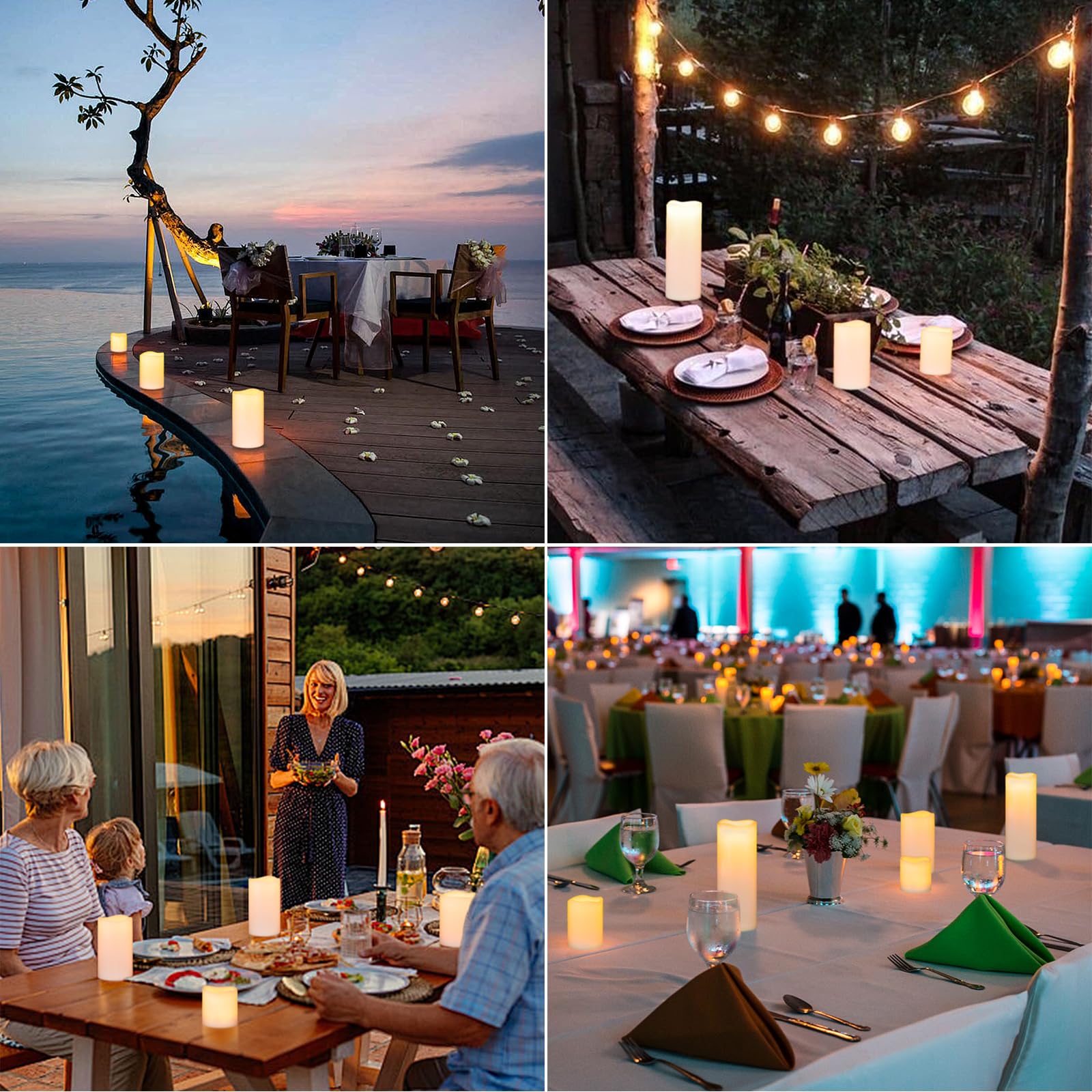 Eldnacele Waterproof Flameless Flickering Candles With 6 Hours Timer, Indoor Outdoor White Led Plastic Battery Operated Pillar C