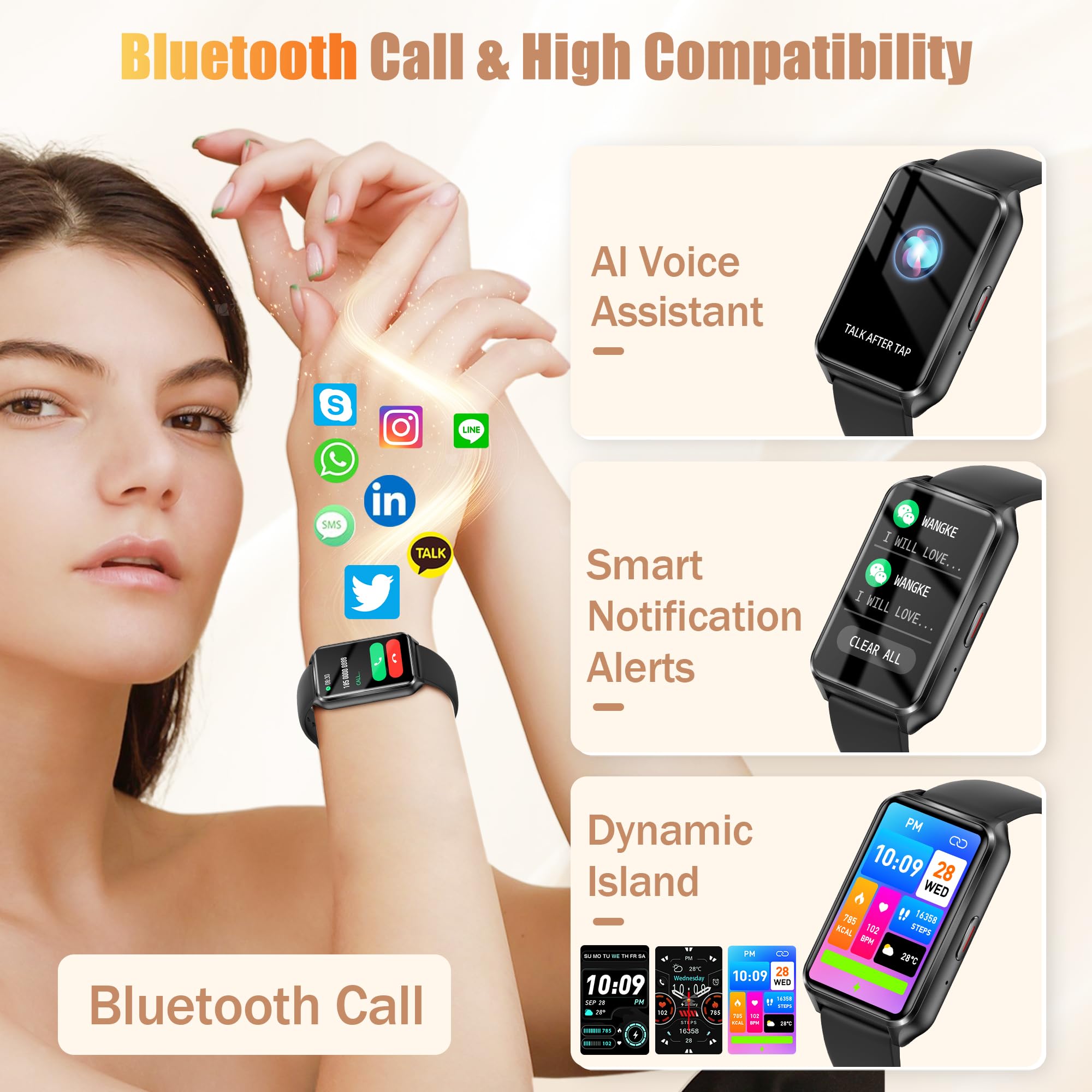 Glpyr Smart Watch With Fitness Tracker, 1.57-Inch Display, Answer Calls, Sleep Monitor, Ip68 Water Resistant (Black)