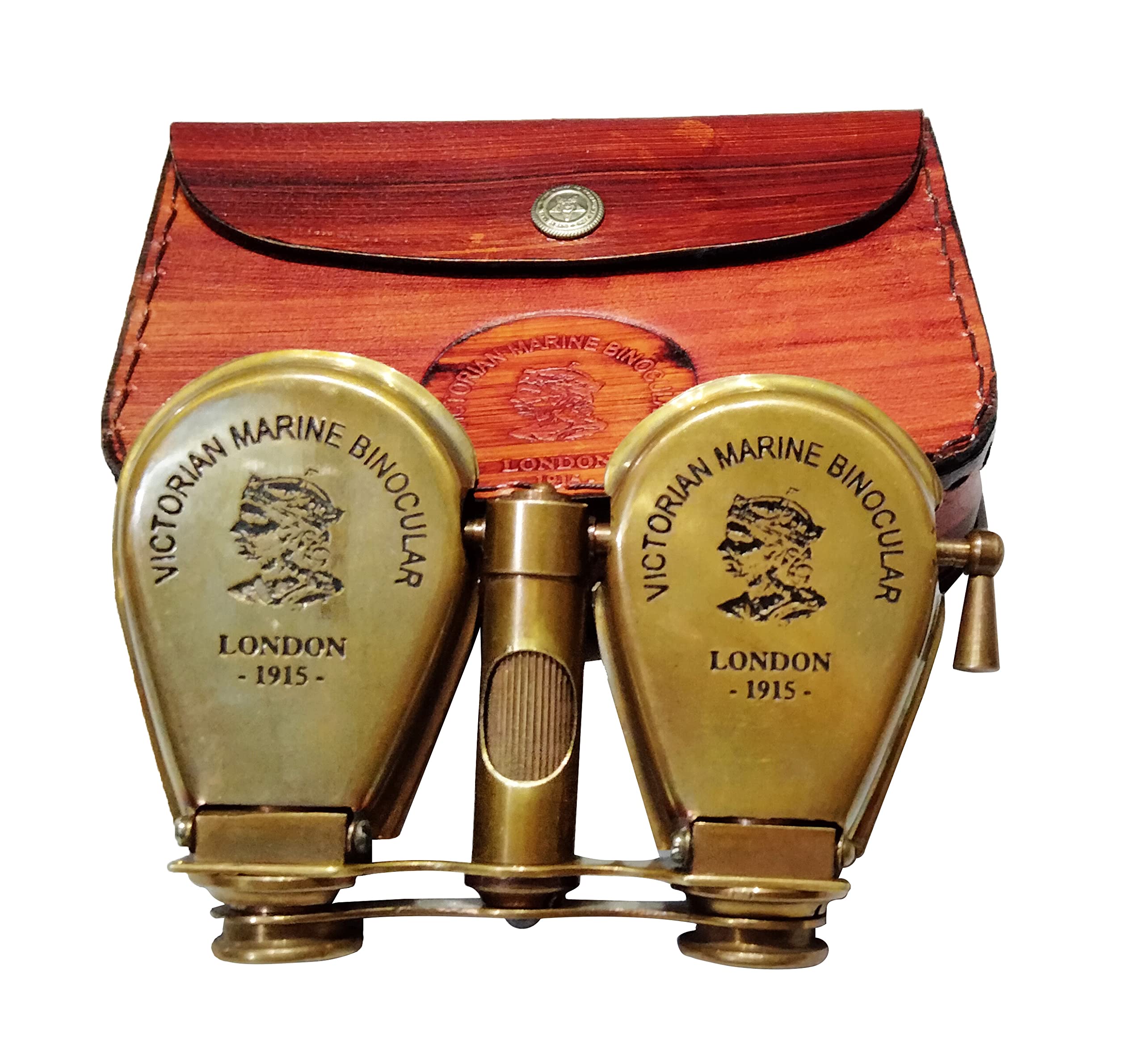 Sifaat World Victorian Marine Solid Brass Antique Binoculars London 1915 With Leather Case, High Powered Brass Binocular For Hun