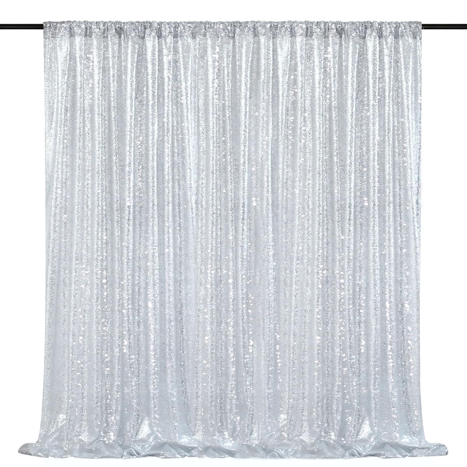 8ft x 8ft Silver Sequin Backdrop Curtain Glitter Photo Booth Backdrop for Wedding Birthday Baby Shower Event Decorations
