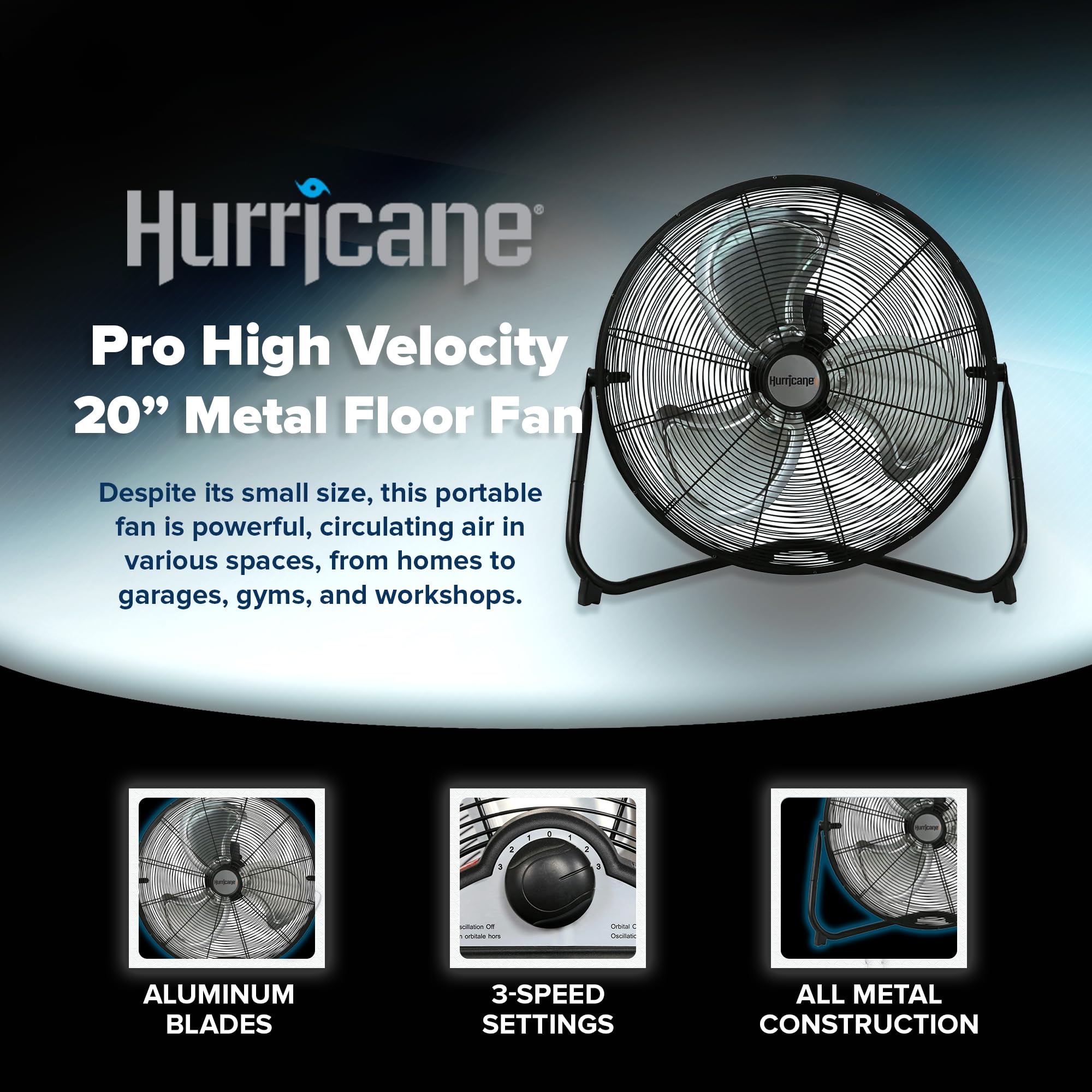 Hurricane Pro 20'' High Velocity Metal Box Fan   Powerful 5300 Cfm Airflow, Adjustable Tilt, Heavy Duty Construction For Home, G