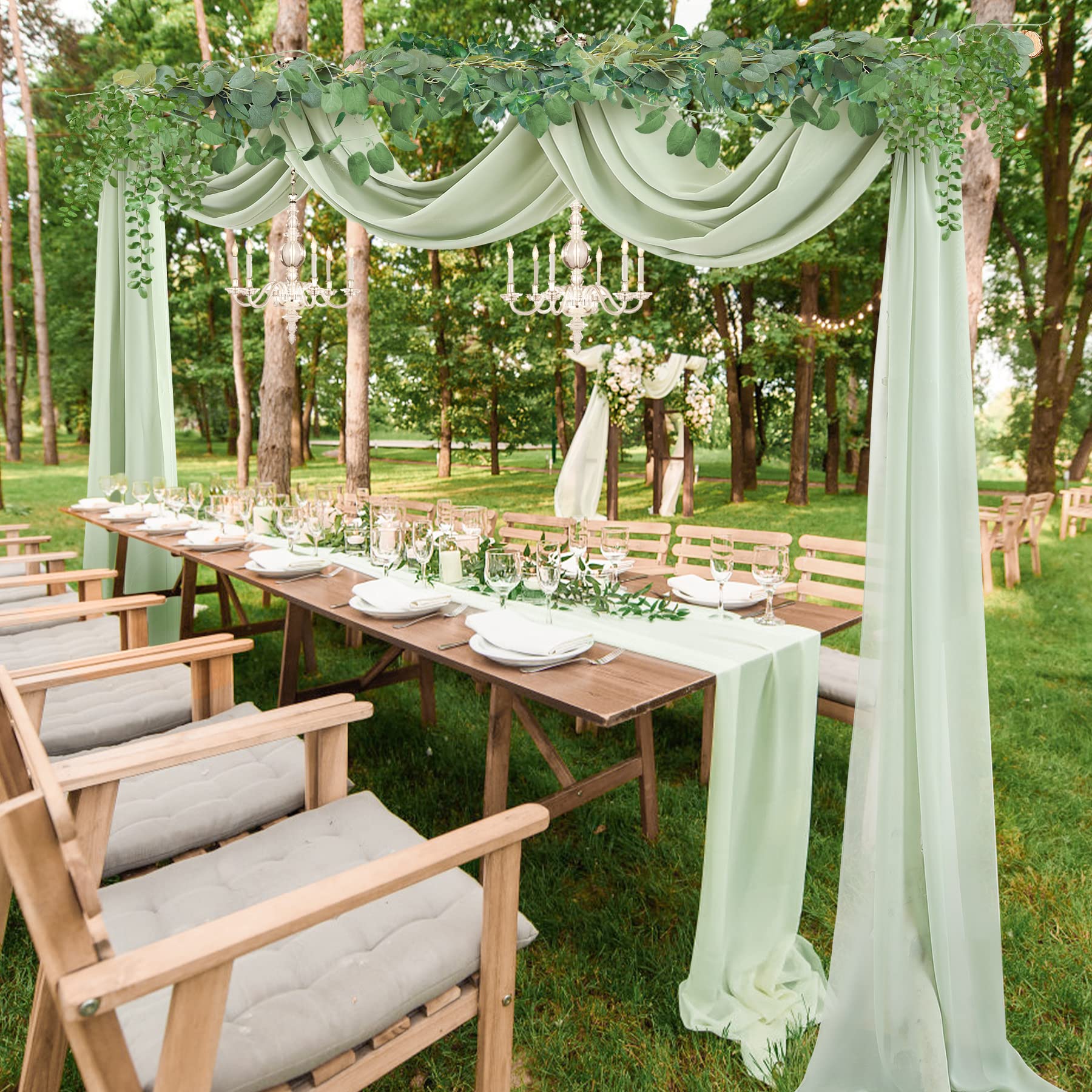 Wedding Arch Draping Fabric,1 Panel 18Ft Sage Green Wedding Arch Drapes Chiffon Fabric Drapery Wedding Arch Decorations For Cere