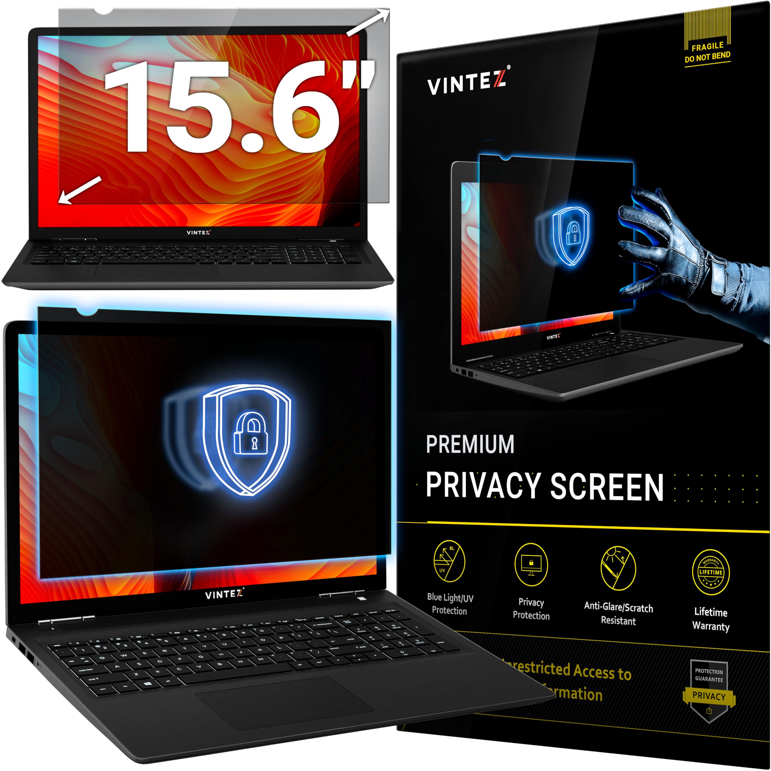 15.6 Inch 16:9 Computer Privacy Screen Filter for Widescreen Monitor and Laptop - Anti-Glare - Anti-Scratch Protector Film - Dat