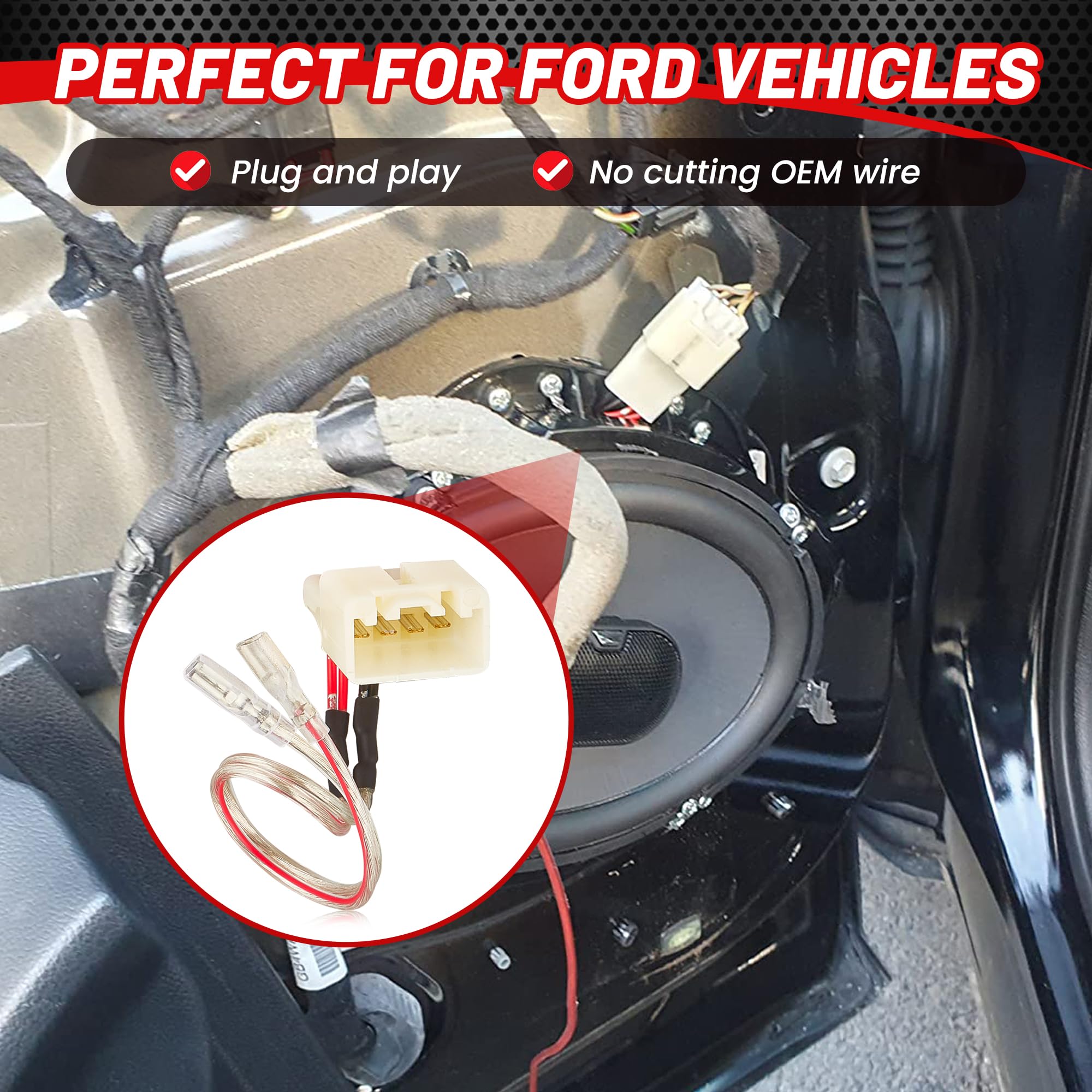 Red Wolf Front Rear Door Speaker Wiring Harness Adapter Connector Plug Replacement For Ford Focus Fusion Explorer Edge 2013 2021, Mazda 3 6 Cx5 2011 2020 For Aftermarket Speaker Install