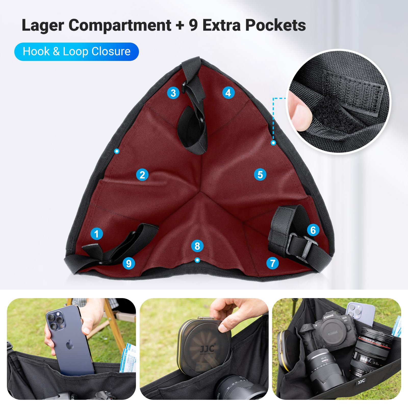 Tripod Sand Bag For Tripod/Easel,Tripod Stone Bag With 9 Extra Pockets,Tripod Weight Bag For Photography Painter,Heavy Duty Sand