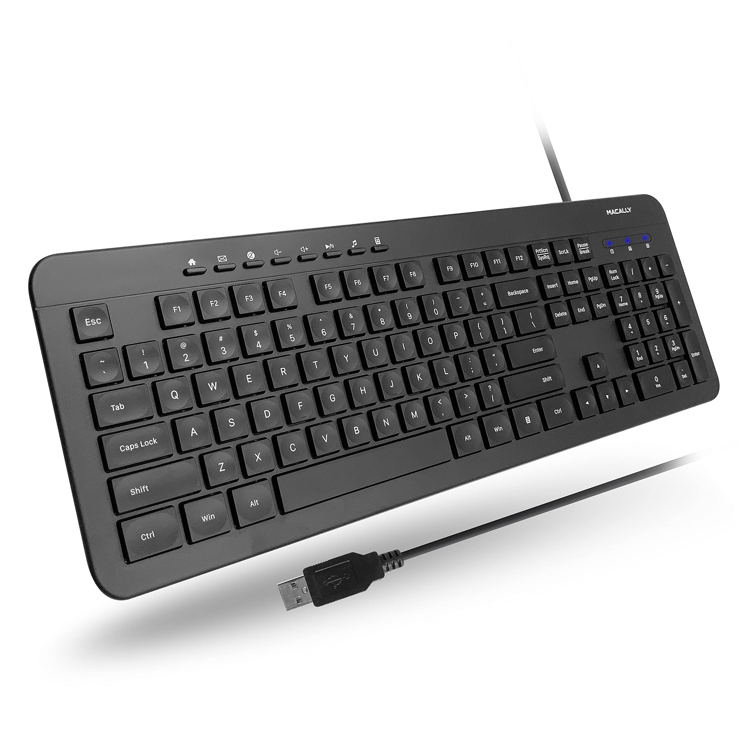 Macally Wired Keyboard | Full Size Computer Keyboard | Quiet Keyboard (Corded Plug and Play) Comfortable for All Day Typing USB 