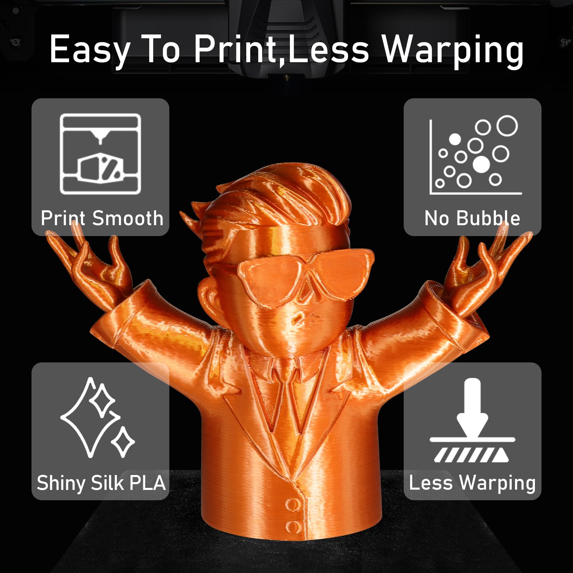 Do3D Silk Metallic Shiny Copper 3D Printer Filament, 1.75Mm Pla 3D Printing Material 1Kg 2.2Lbs/Spool,For Fdm 3D Printer