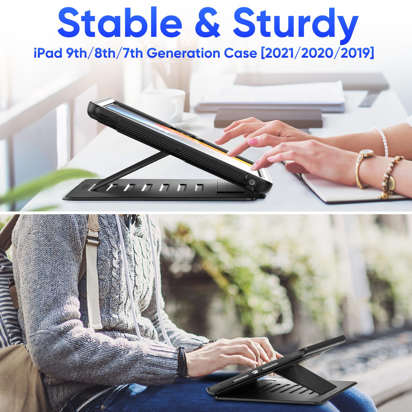 Seymac Stock Ipad 9Th/8Th/7Th Generation Case 10.2'', Strong Magnetic Auto Sleep Shockproof Case With Absorbing Multi Angles Sta