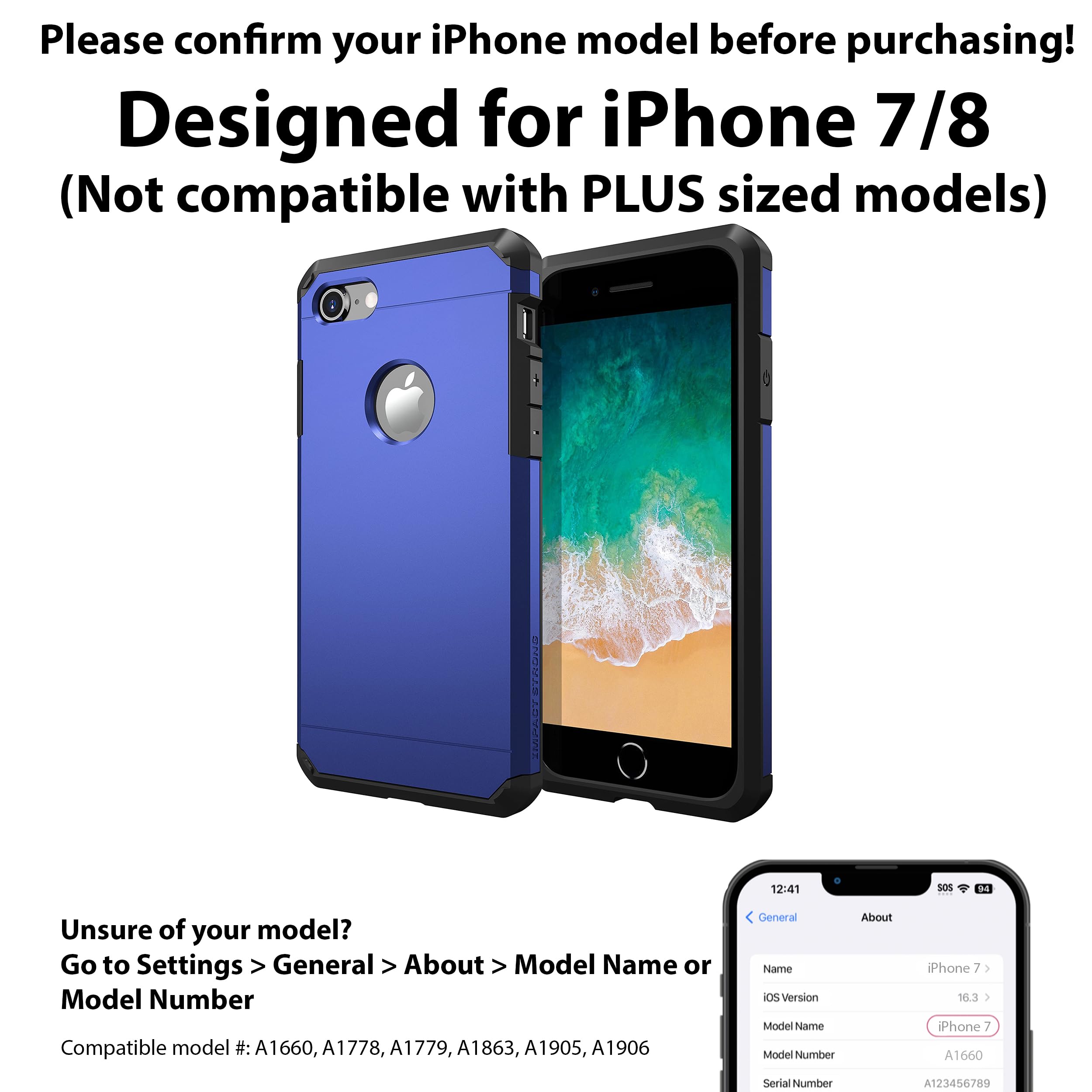 Impactstrong For Iphone 7 Case/Iphone 8 Case, Heavy Duty Dual Layer Protection Cover (Navy Blue)