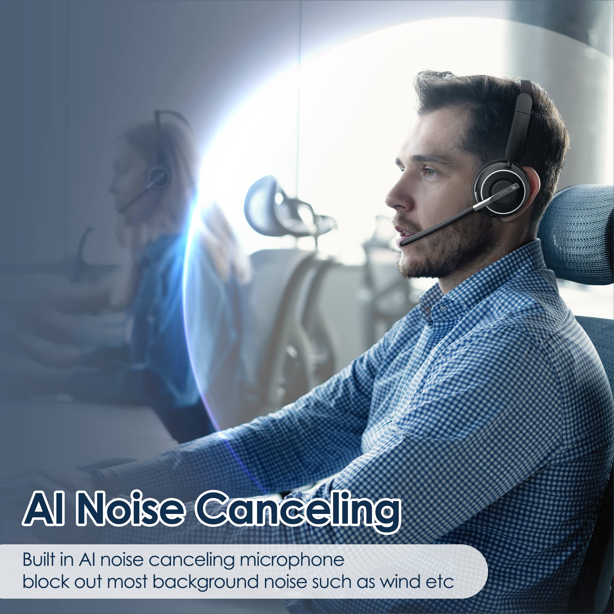 Prancybt Bluetooth Headset, V5.2 Wireless Headset With Ai Noise Cancellation Microphone, On Ear Headphones With Charging Base &