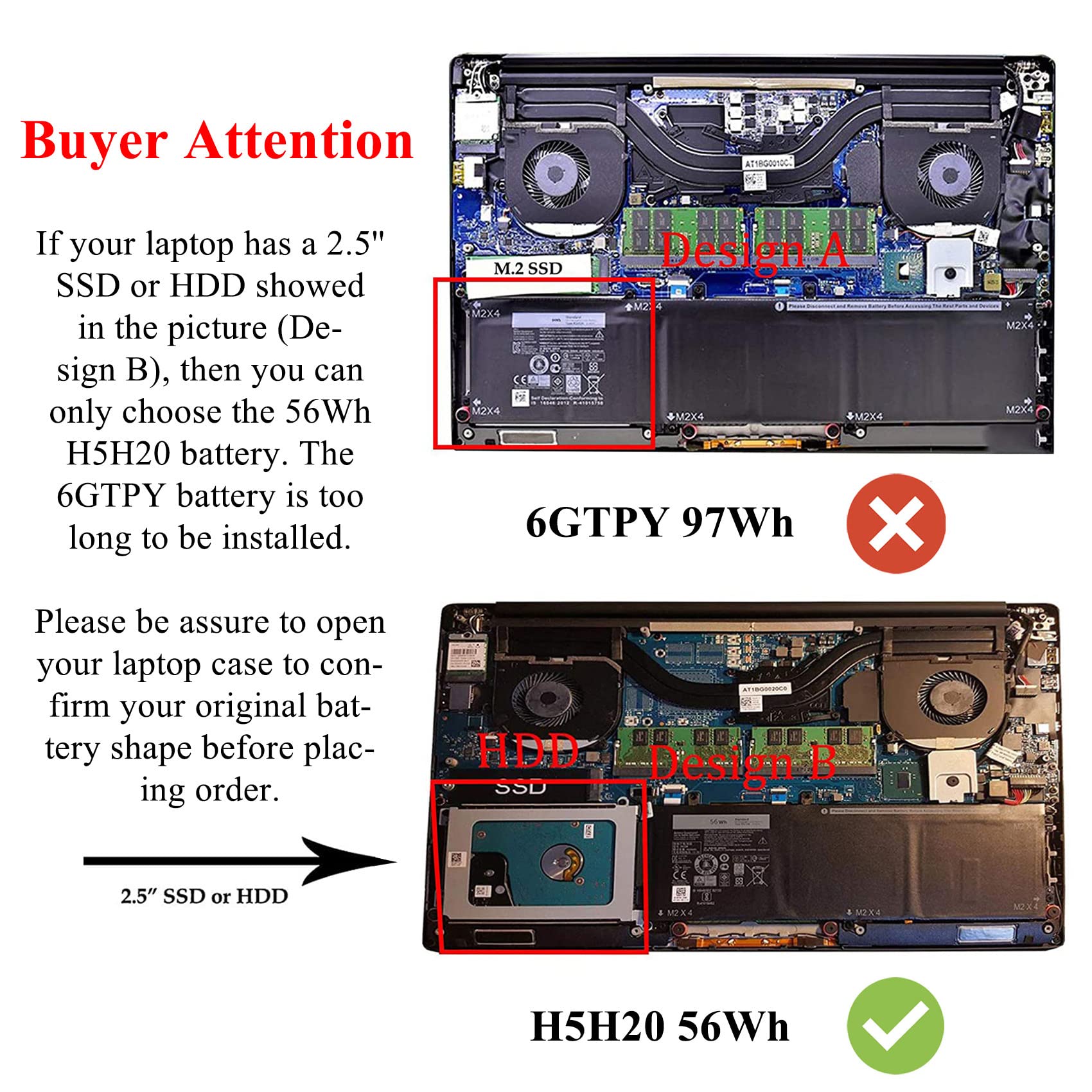 Dentsing H5H20 Laptop Battery Rrcgw Replace For Dell Precision 5510 5520 M5520 5530 5540 Xps 15 9550 9560 9570 9590 Inspiron 759