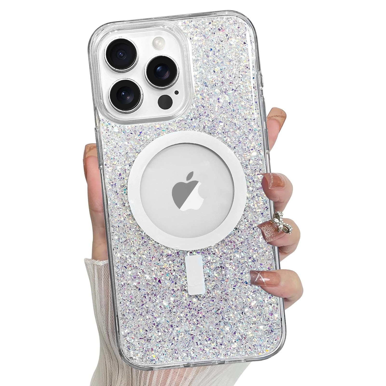 Bonoma For Iphone 13 Pro Case, Sparkly Glitter Bling Back, Magnetic Support For Magsafe Shockproof Case, Crystal And Clear High 