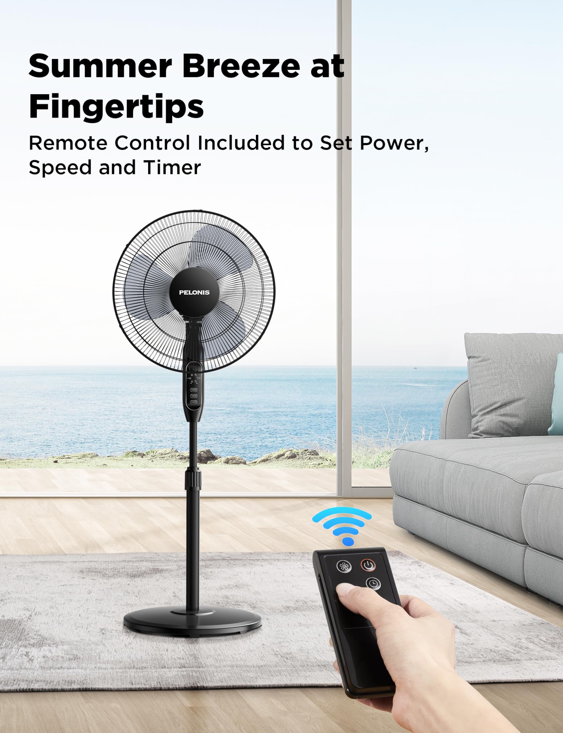 Pelonis 16 Oscillating Pedestal Standing Fan With Remote Control 2 Packs, 3 Speeds Settings 7H Timer Ultra Quiet Adjustable Heig