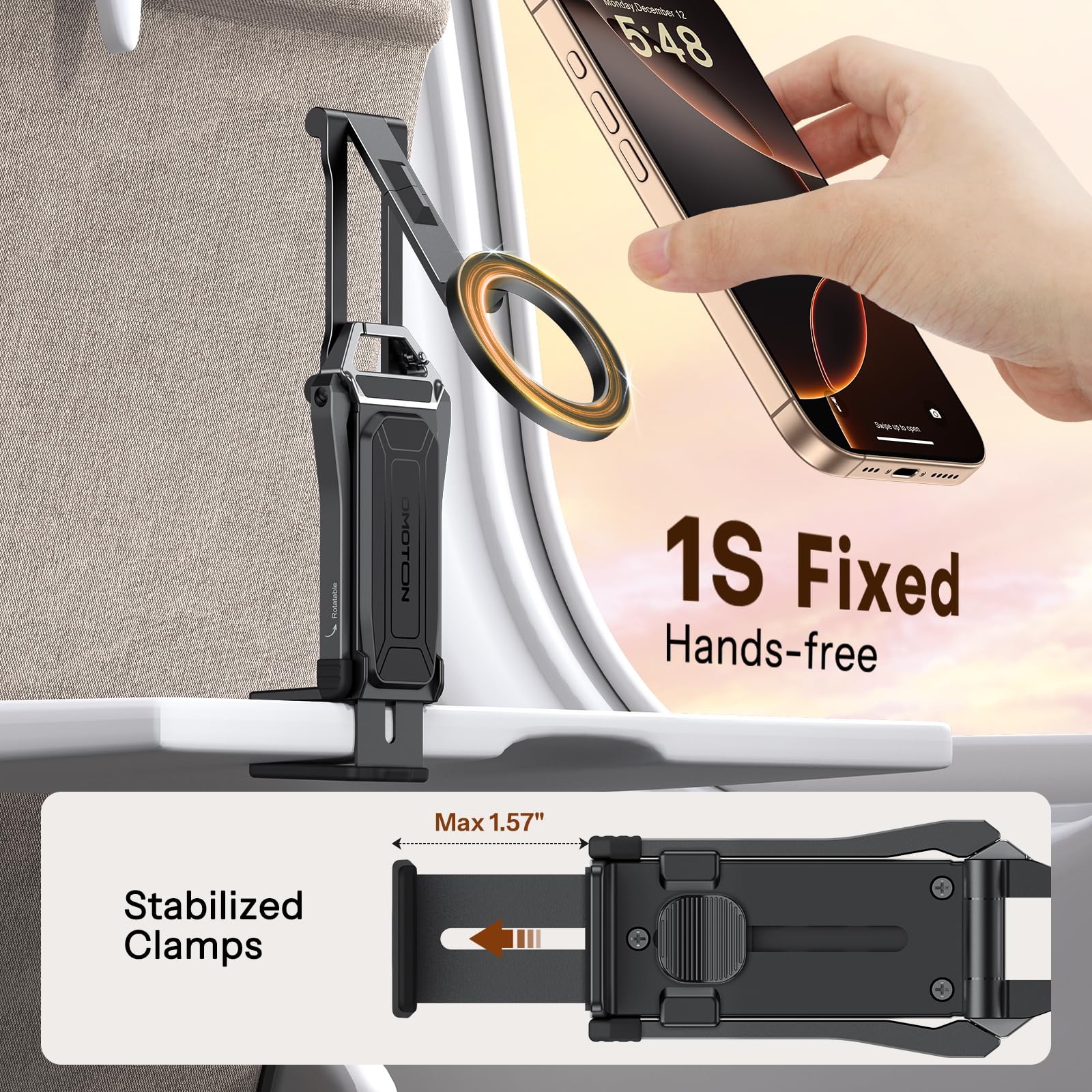 Omoton 360Rotating For Magsafe Tripod Mount, Adjustable Aluminum Magnetic Phone Tripod For Iphone 17/16/15/14 Pro Max Air, Folda