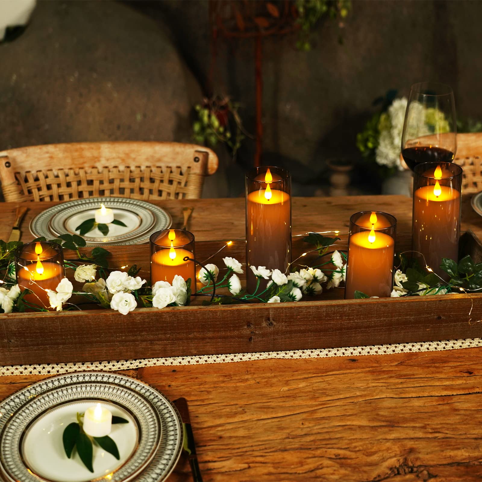 Homemory Gray Flickering Flameless Candles, Battery Operated Acrylic Led Pillar Candles With Remote Control And Timer, Set Of 5