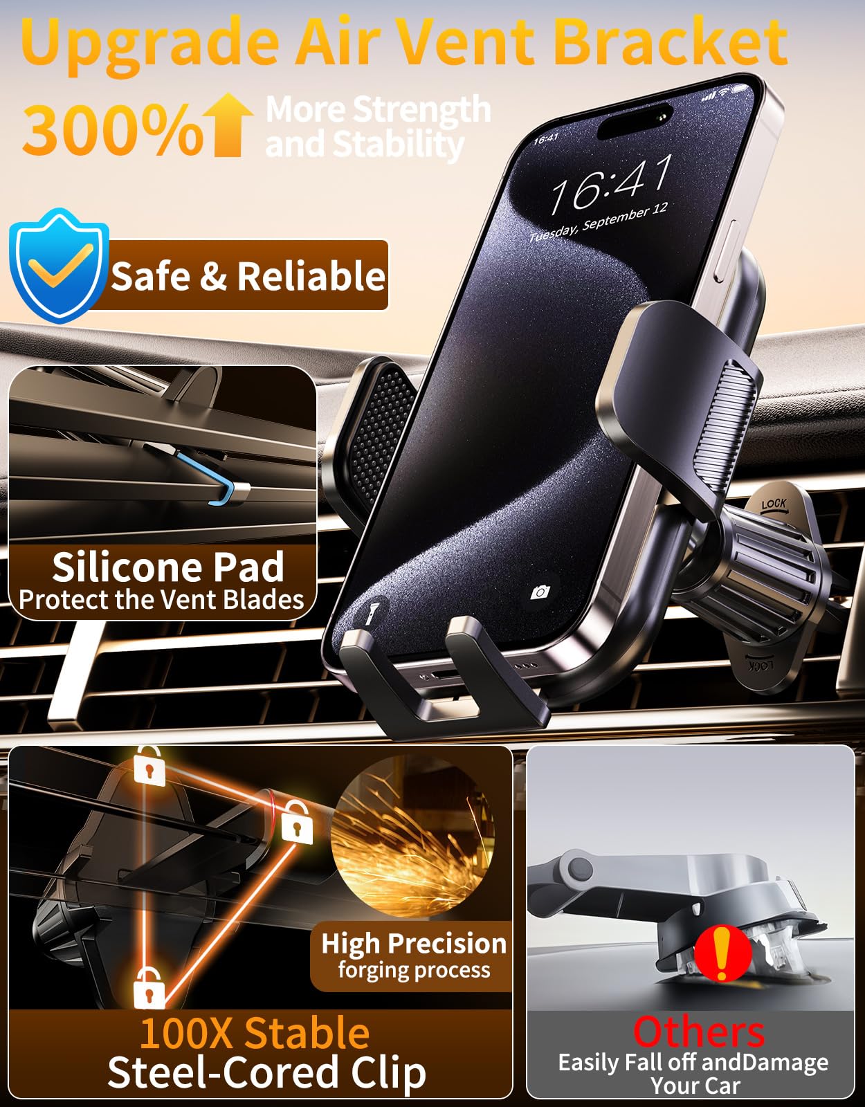 Upgraded Car Phone Holder, Metal Hook Clip Car Vent Phone Mount, Hands-Free Vent Phone Holders For Your Car, Compatible With Iph