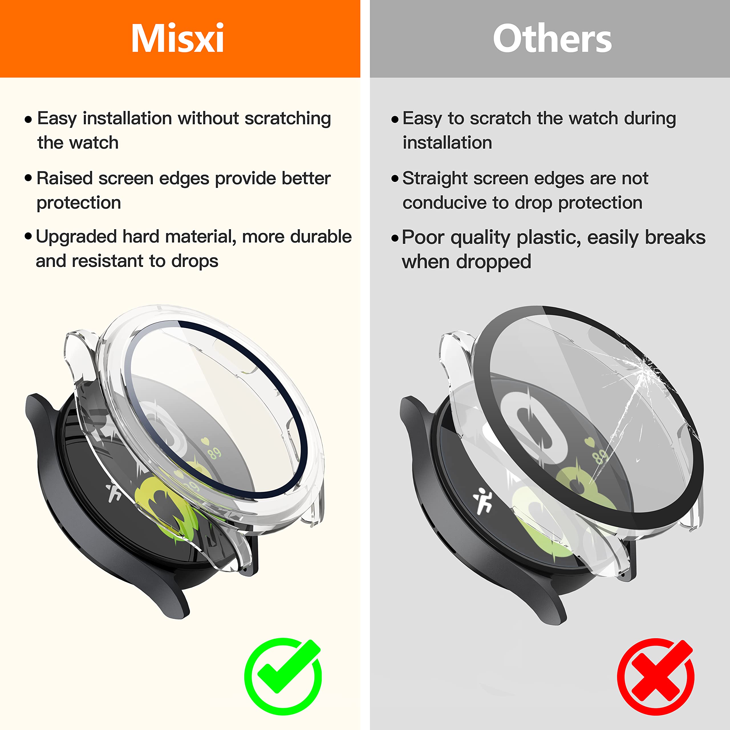 Misxi 2 Pack Hard Pc Case With Screen Protector For Samsung Galaxy Watch 5 Galaxy Watch 4 44Mm, Ultra Thin Scratch Resistant Cov