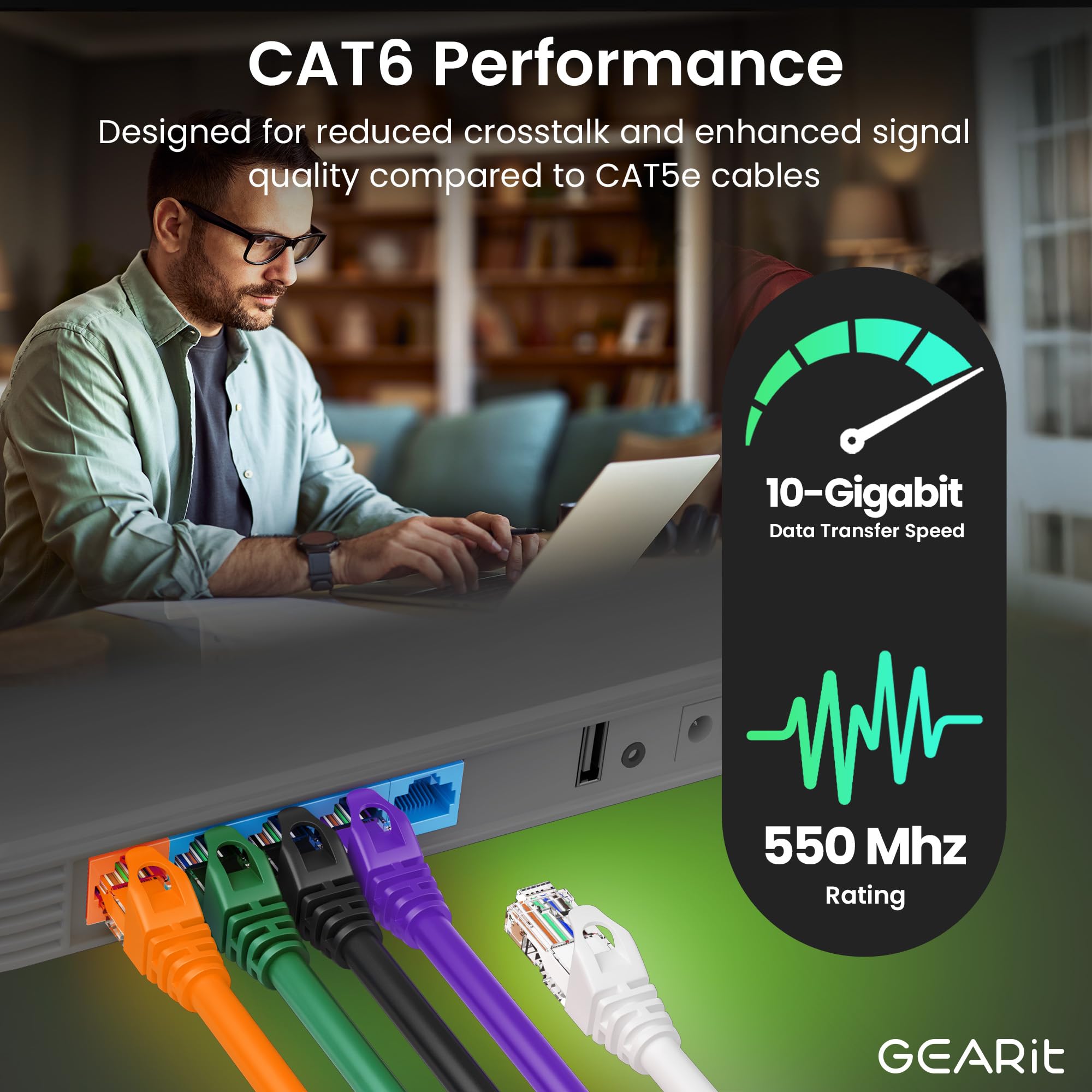 Gearit 100-Pack Cat6 Patch Cable 0.5 Foot / 6 Inches Cat 6 Ethernet Cable Snagless Flexible Soft Tab - Premium Series - Purple