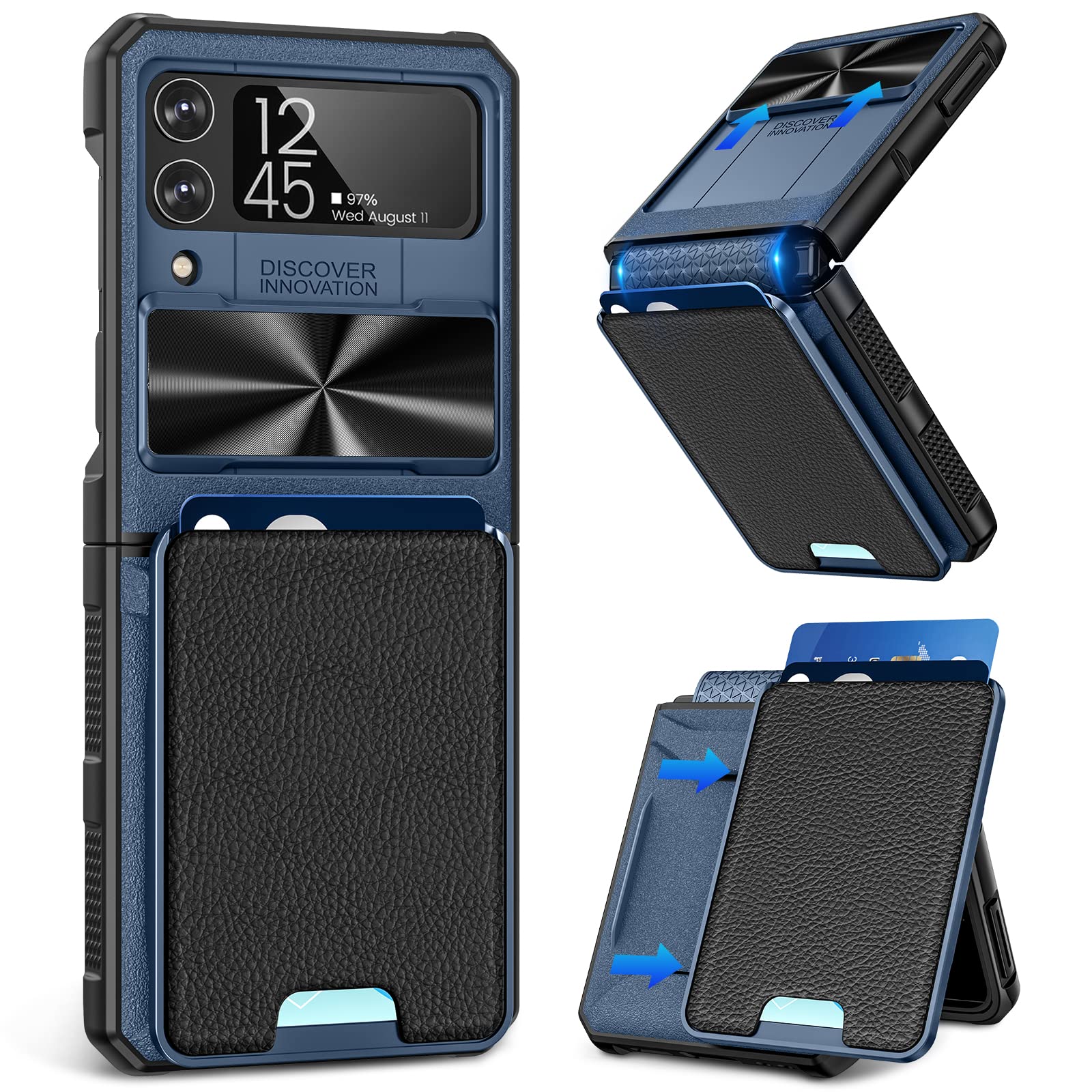 Caka For Samsung Flip 4 Case, Galaxy Z Flip 4 Case Wallet With Card Holder Camera Cover & Hinge Protection Magnetic Leather Cove