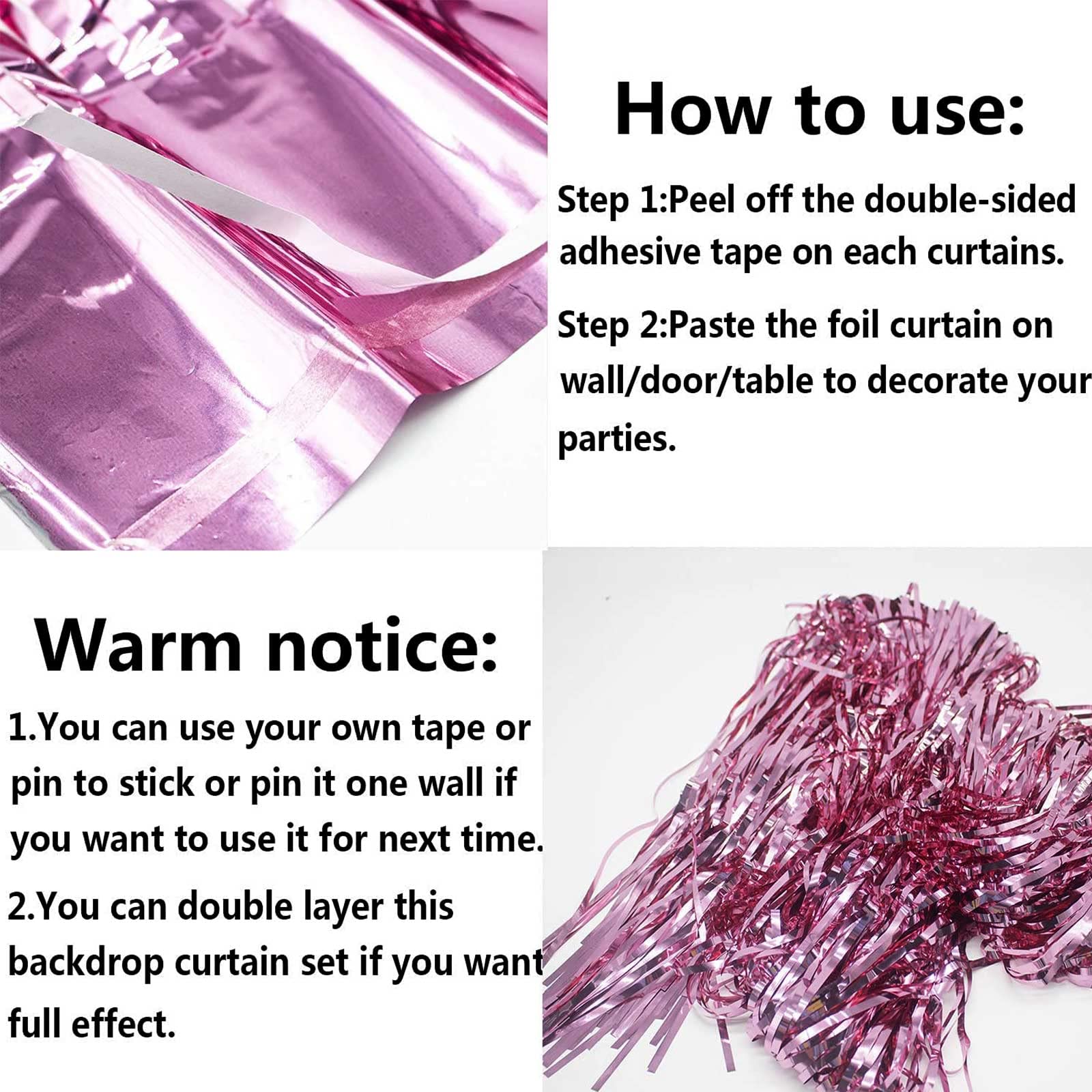 4 Pack Pink Foil Fringe Curtain Backdrop, 3.3Ft X 9.8Ft Metallic Tinsel Foil Fringe Streamers Curtains For Photo Booth, Wedding,