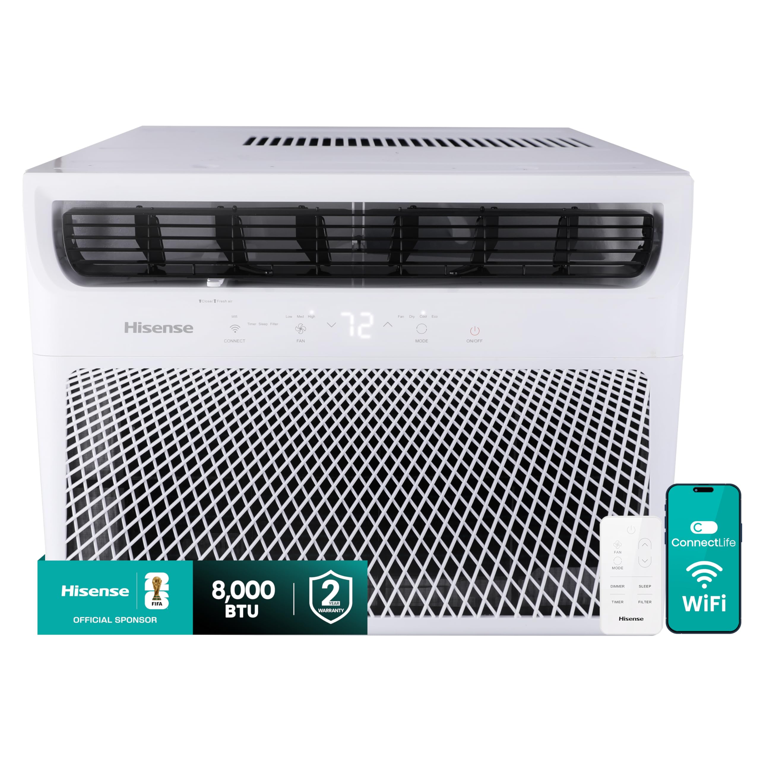 Hisense 8,000 BTU Smart Window Air Conditioner, 3 modes (Cooling, Fan, Dehumidifier), Easy Installation,Ultra Quiet, 2 Years War