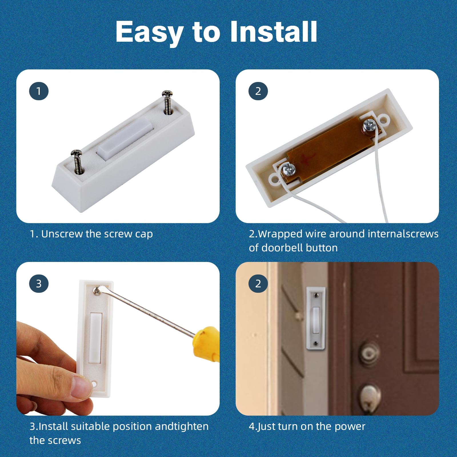 Lighted Doorbell Button, Wired Door Bell Push Button Replacement Door Bell Push Buttons Led Door Chime Wall Mounted Doorbell Swi