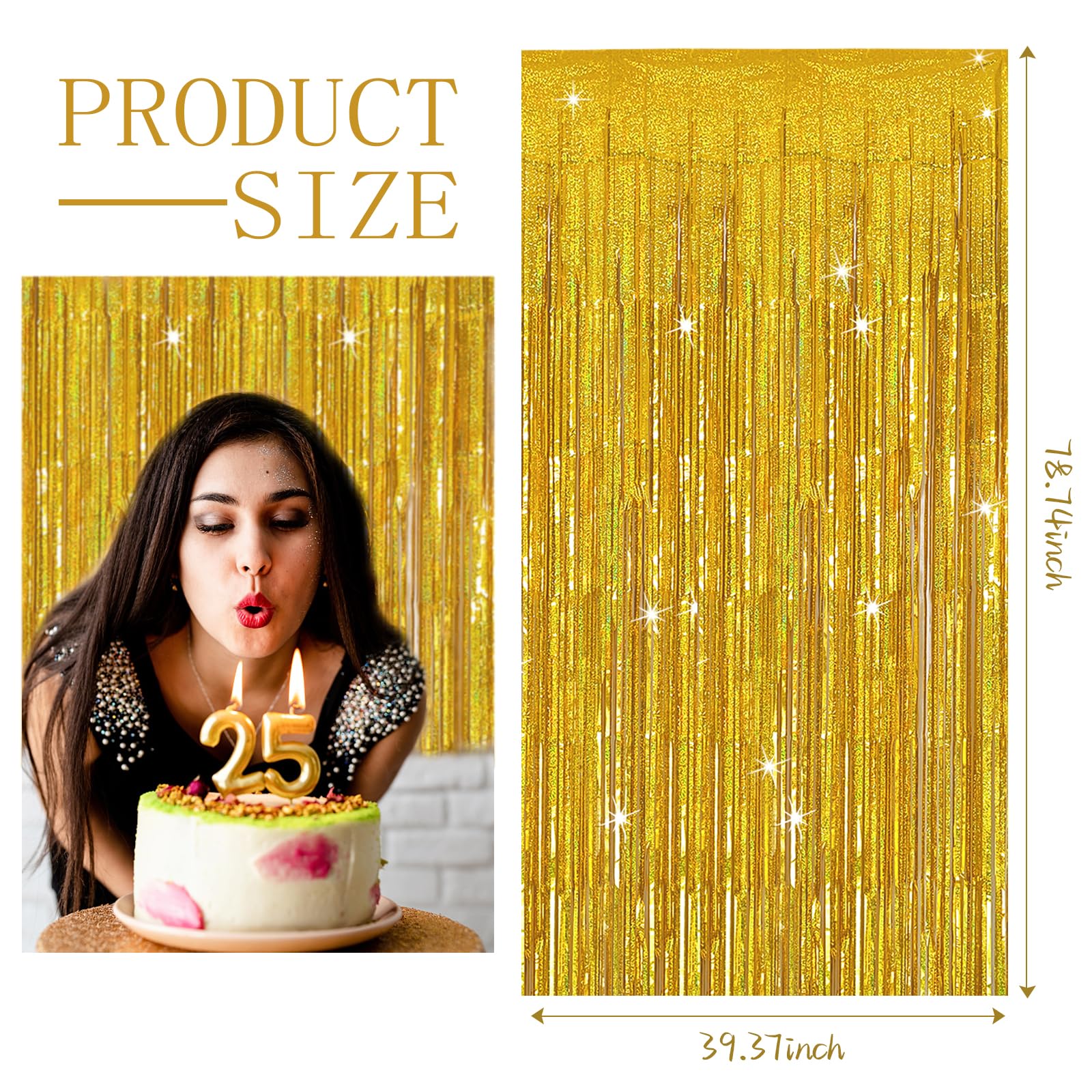 3 Pack Gold Backdrop Birthday Decorations Foil Curtain Backdrop Gold Streamers Dance Party Decorations Photo Booth Props For Bac