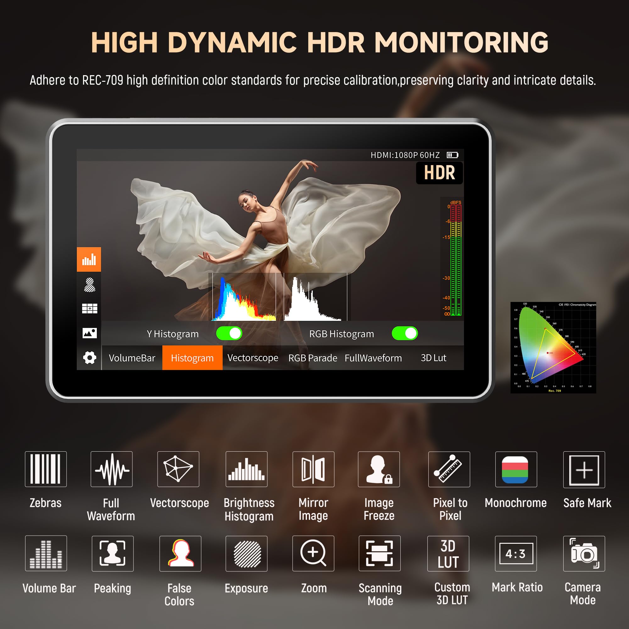 Viltrox Dc-X3 2000 Nits Sdi Camera Field Monitor, 4K Hdmi 6 Inch Touchscreen On Camera Monitor, 3D Lut 1920X1080 Hd Focus Peakin