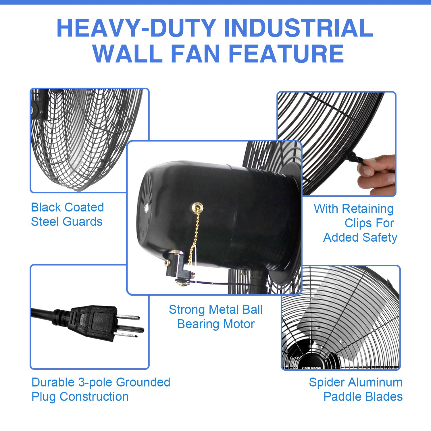 Ken Brown 20 Inch Industrial Oscillating Wall Mount Fan 5500Cfm,Heavy Duty,High Velocity,3  Speed,Black