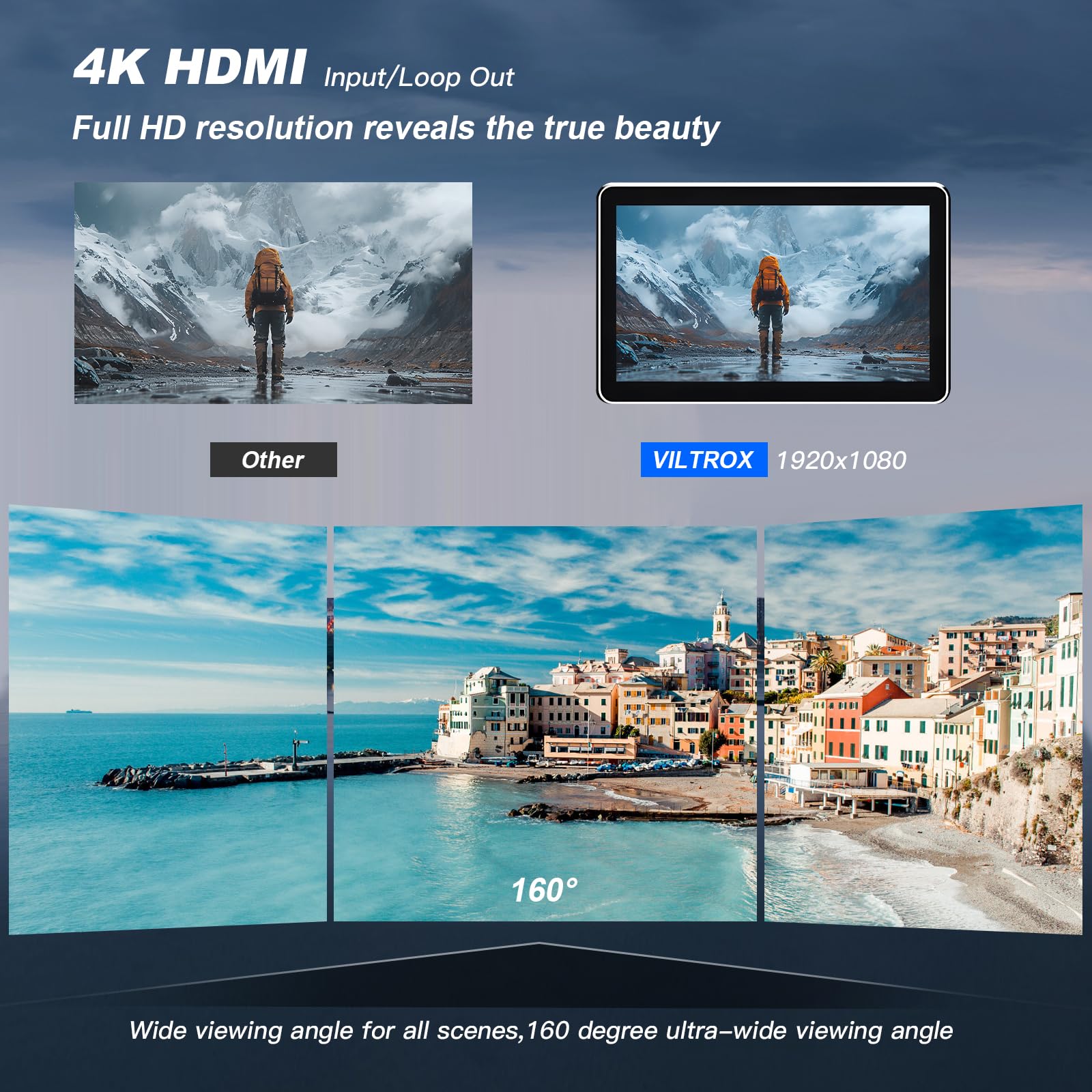 Viltrox Dc-X2 6 Inch Touchscreen Camera Field Monitor 4K Hdmi Video Monitor With Sunshade Hood/Battery 2000Nits 160Wide View Ang