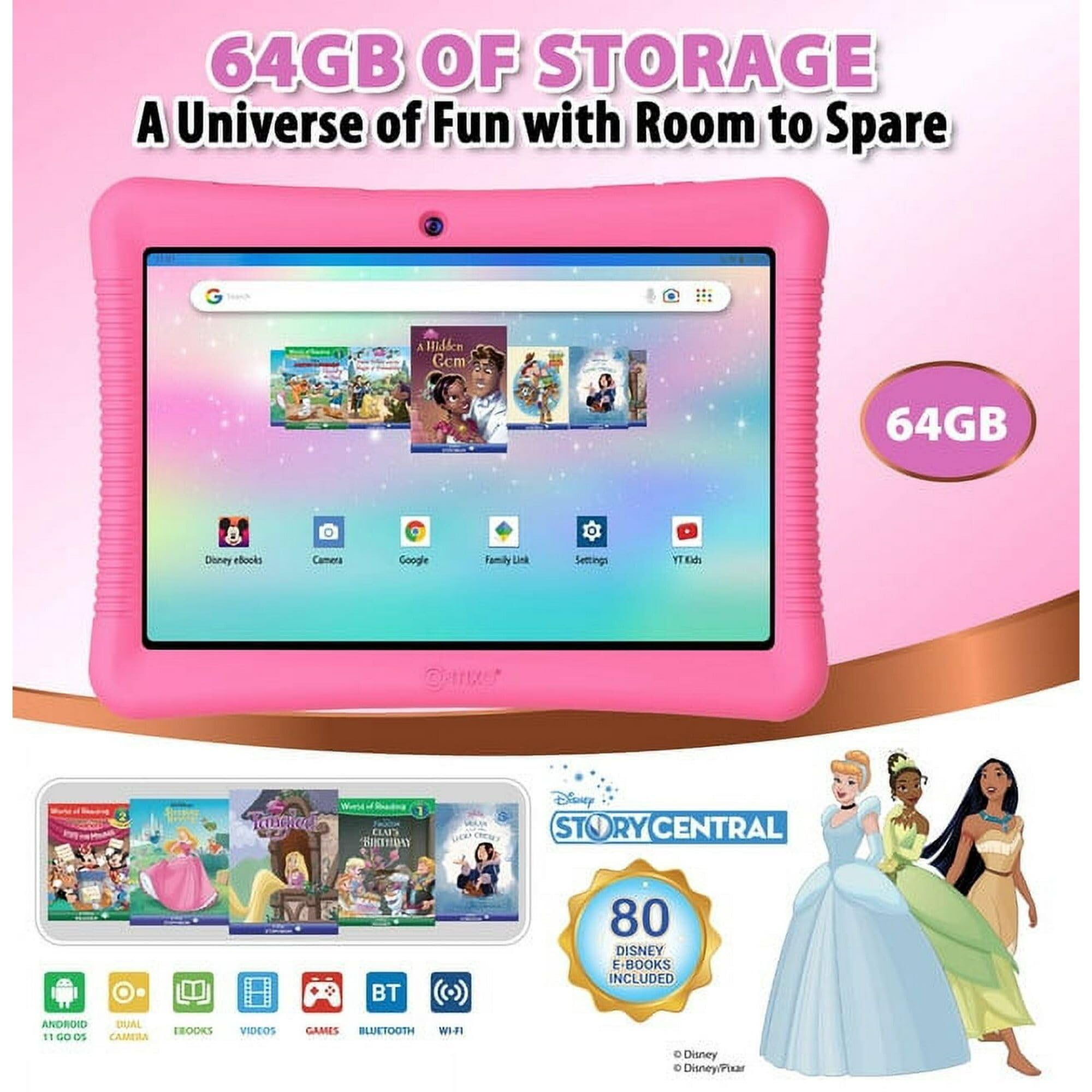 Contixo Kids Tablet K102 10 Inch Hd, Ages 3 7 Toddler Tablet, Parental Control, Android 10, 64Gb, Wifi, Learning Tablet For Children With Disney E Book Pre Installed, Kid Proof Case, Pink