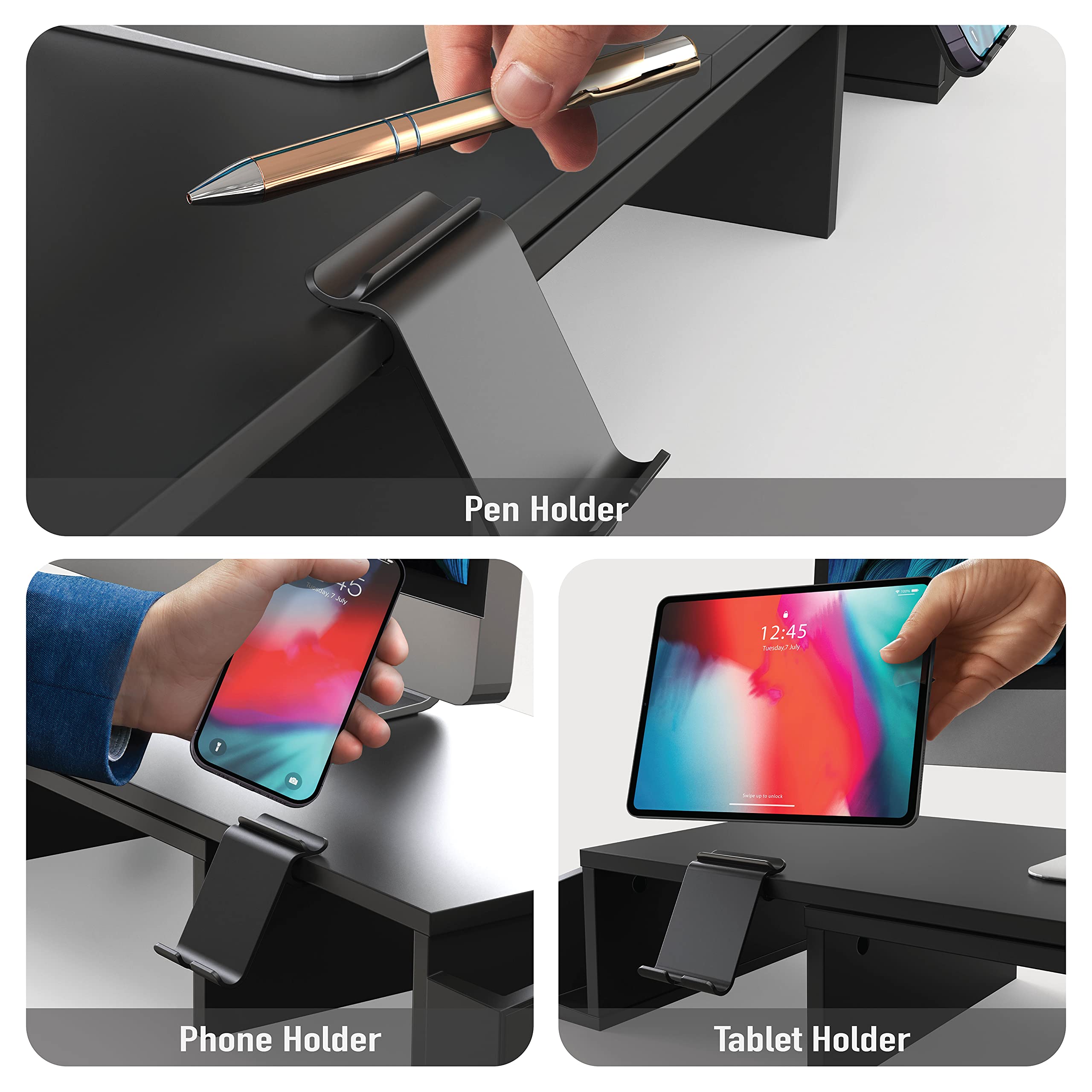 Simple Houseware Desk Dual Monitor Stand Riser with Drawer, Black