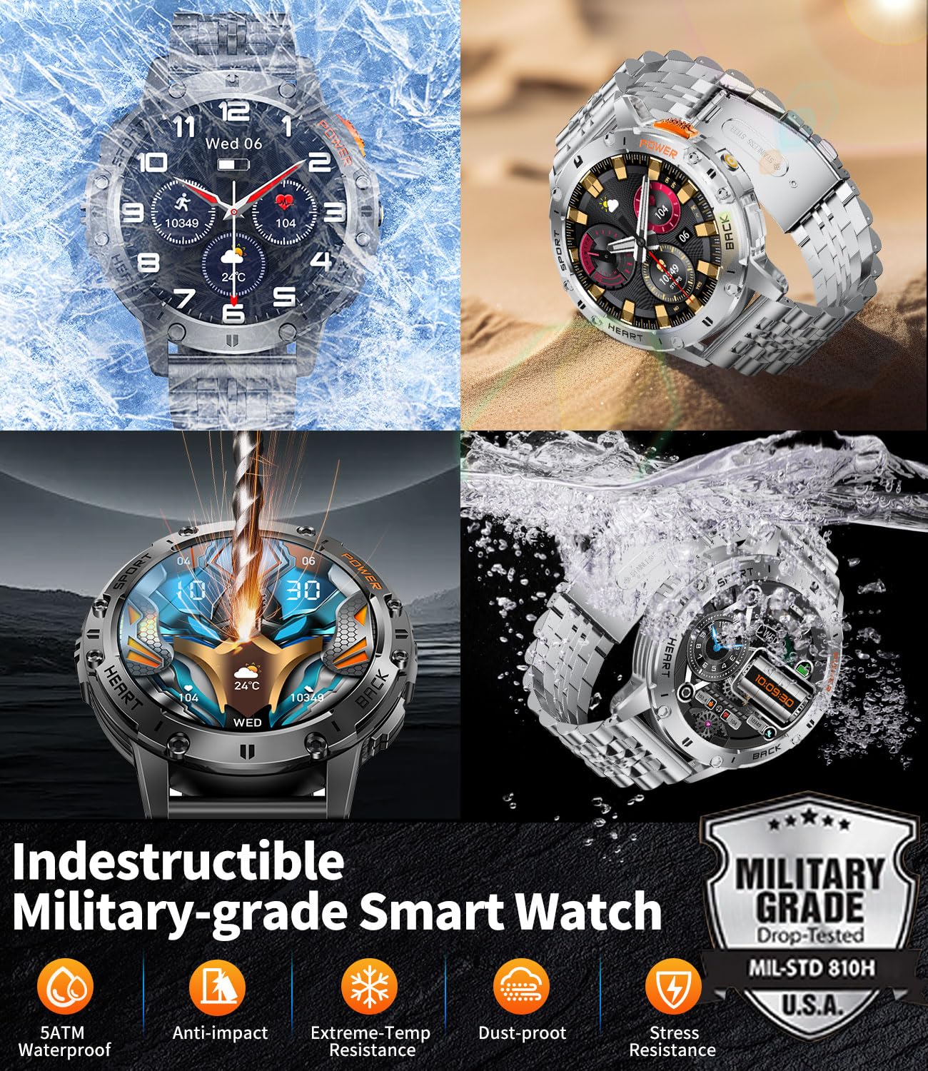 Esfoe Smart Watches For Men(3 Straps),1,43 ' ' Amoled Military Smart Watch For Men With Led Flashlight/530Mah Large Battery/5Atm