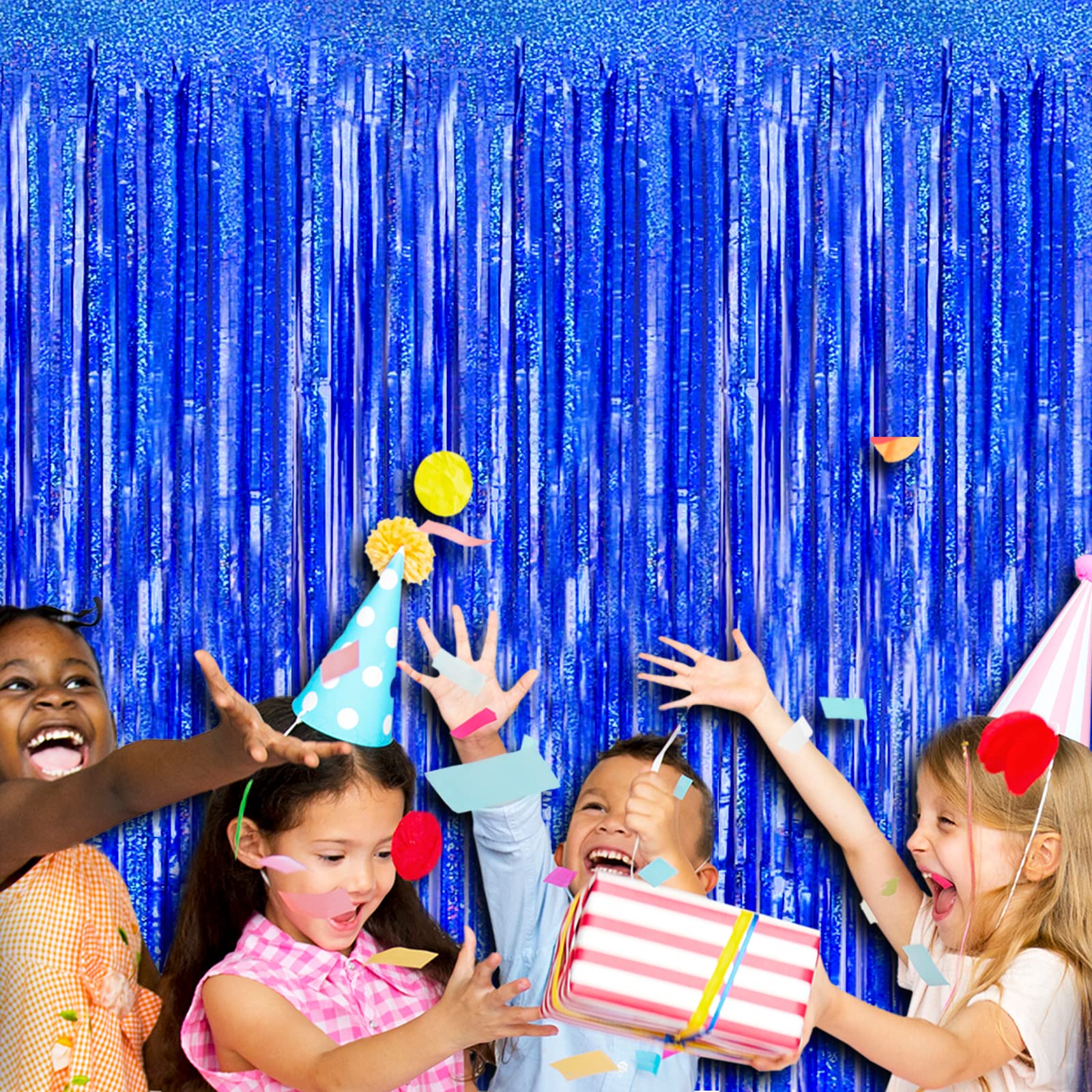 Halloweendecorate 4 Pack Macaron Yellow Tinsel Foil Fringe Curtain Backdrop, 3.28Ft X 8.2Ft Metallic Streamers Props Wedding Bri