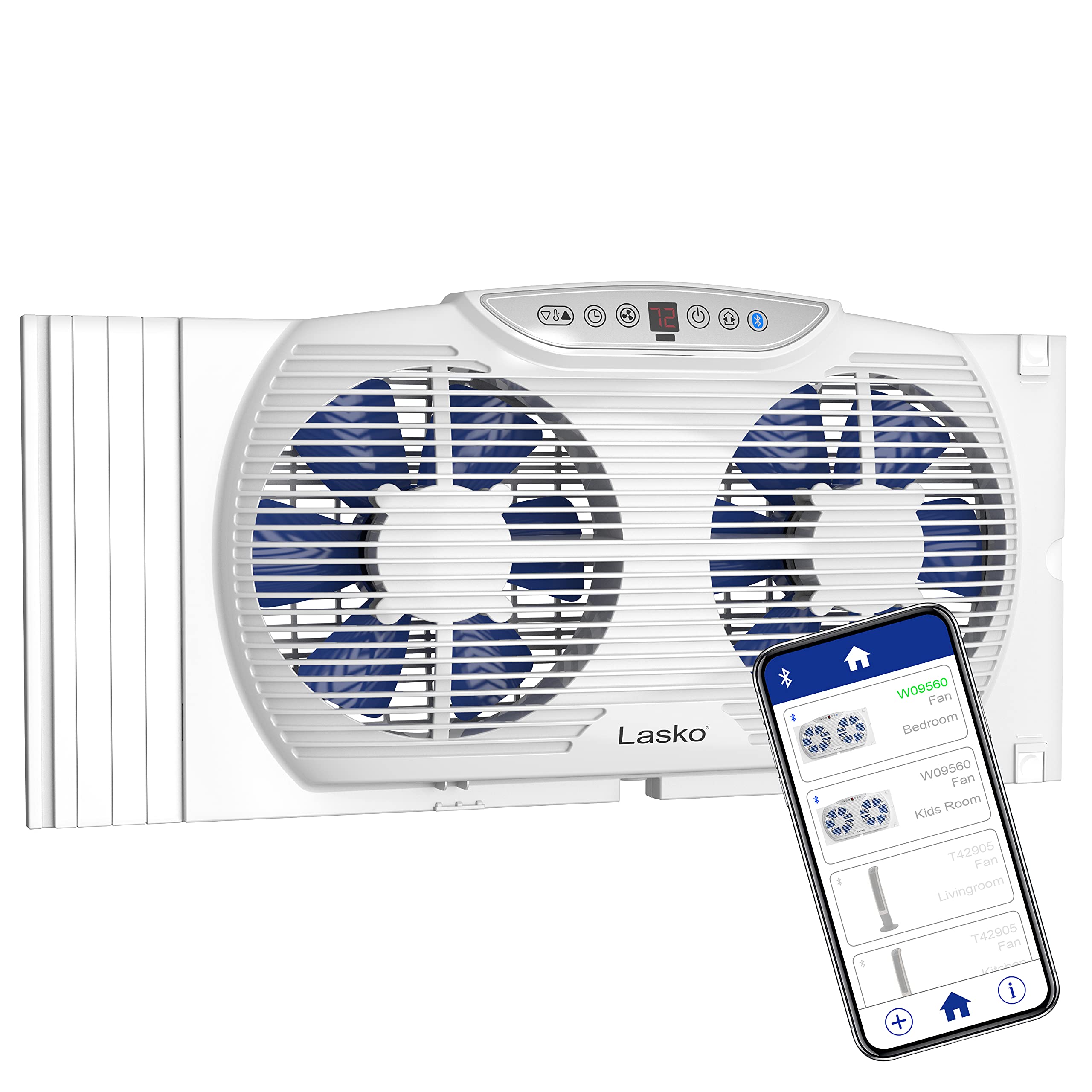 Lasko W09560 Bluetooth Enabled Twin 9 Inch Window Fan With Independent Electrically Reversible Intake & Exhaust Motors With Ther