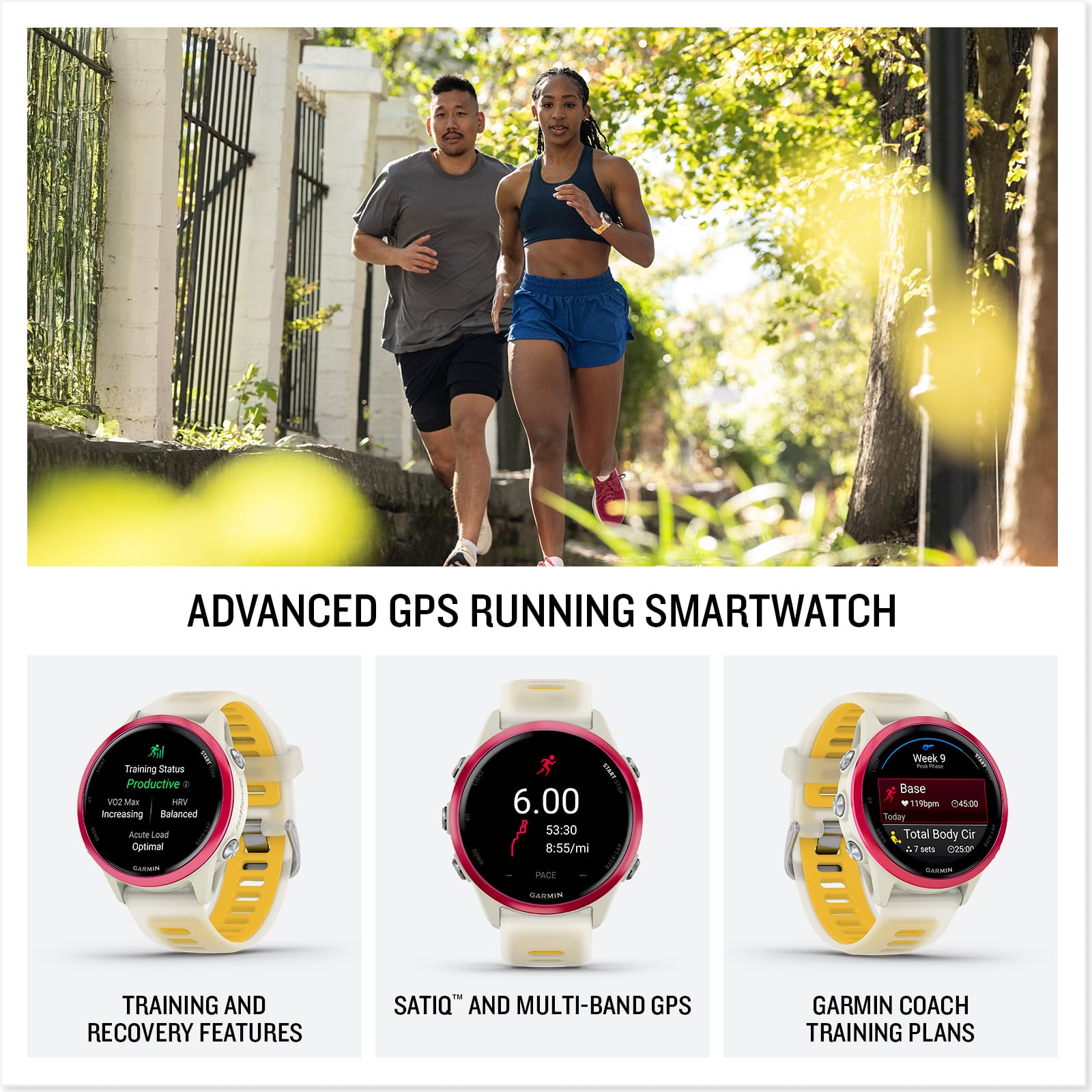 Playbetter Garmin Forerunner 570 (42 Mm, Raspberry/Translucent Bone/Mango) Running Gps Smartwatch - Amoled Display, Training & R