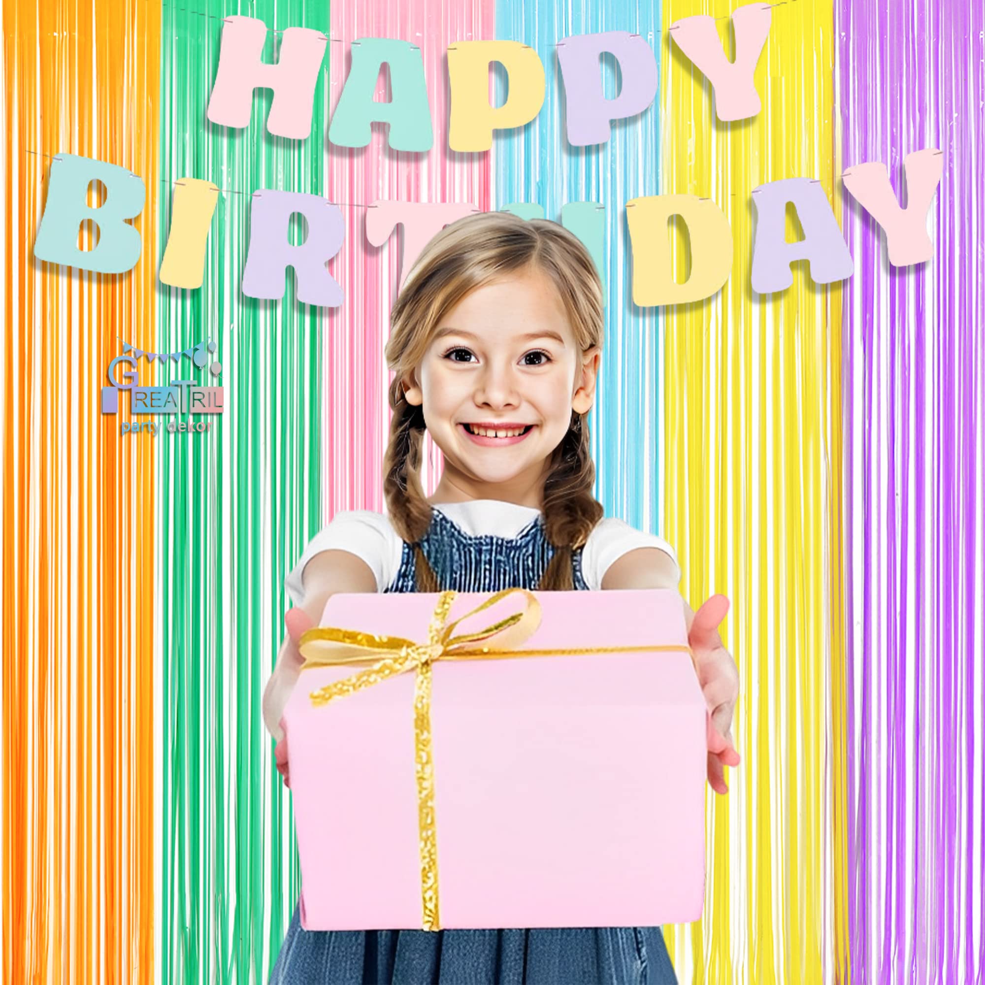 Pastel Tinsel Curtain Party Backdrop   Greatril Pastel Color Foil Fringe Curtain Photo Booth Streamers For Birthdays Easter Baby