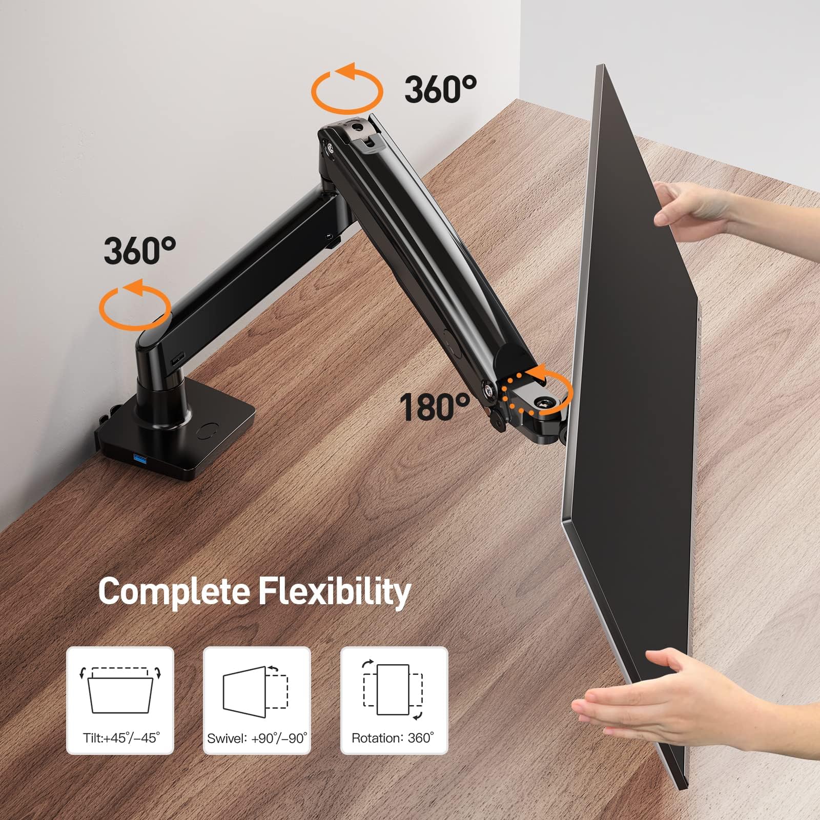 Ergear Single Monitor Mount For 13 To 35 Inches Ultrawide Screens, Holds 26.4Lbs, Gas Spring Single Monitor Arm, Single Monitor