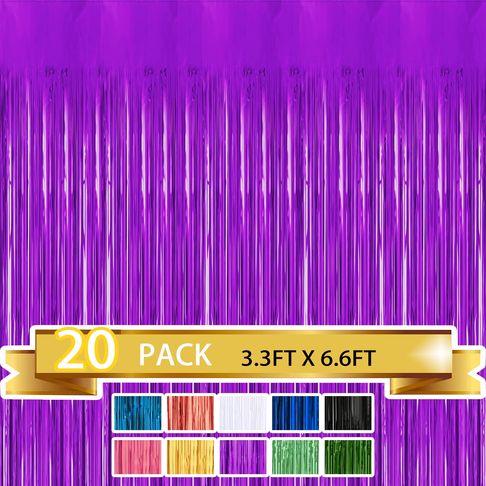 20 Pack Purple Metallic Tinsel Foil Fringe Curtains Party Photo Backdrop Party Streamers For Birthday,Graduation,New Year Eve De
