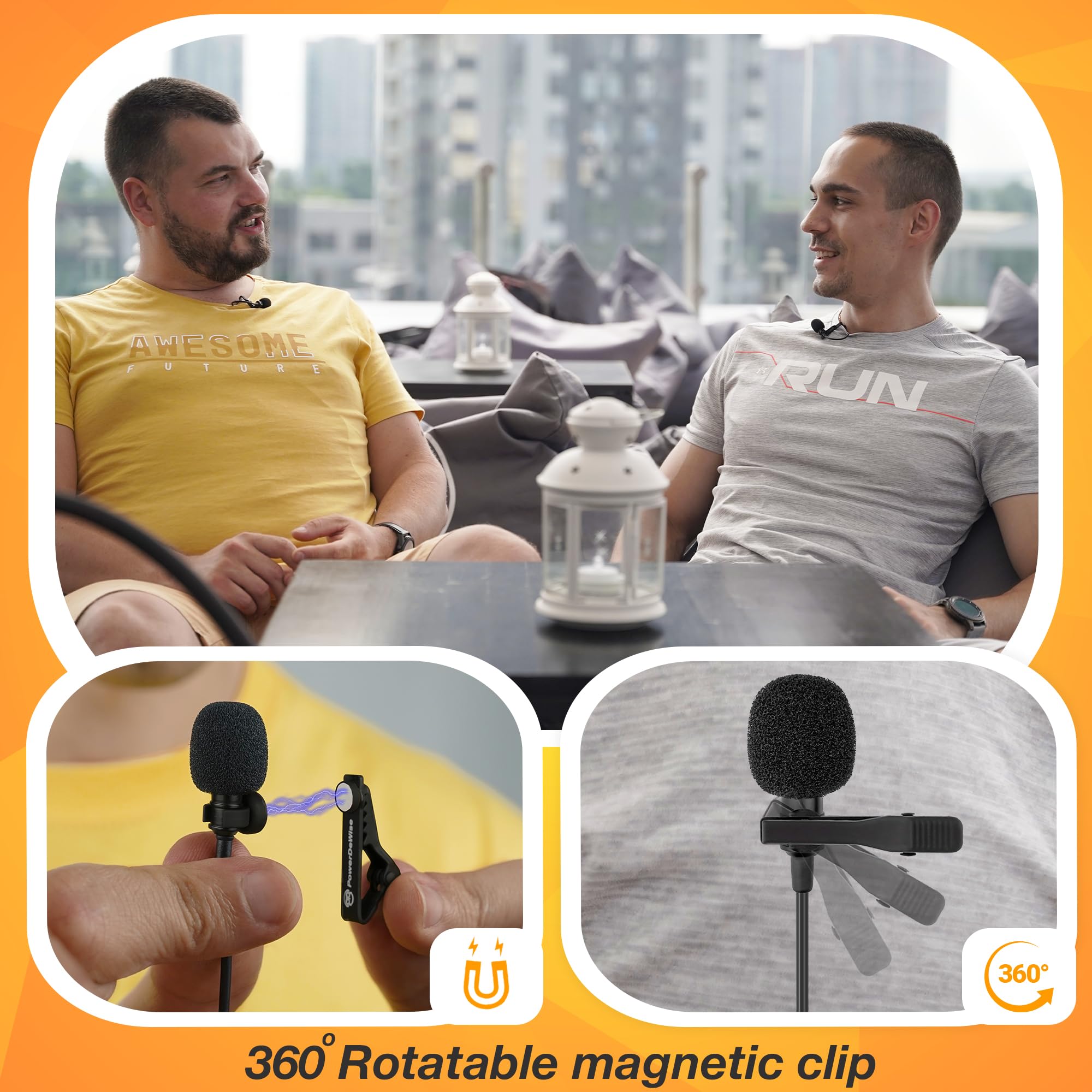 Powerdewise Professional Grade 2 Lavalier Clip On Microphones Set For Dual Interview   Double Lav Lapel Microphone   Use For Iph