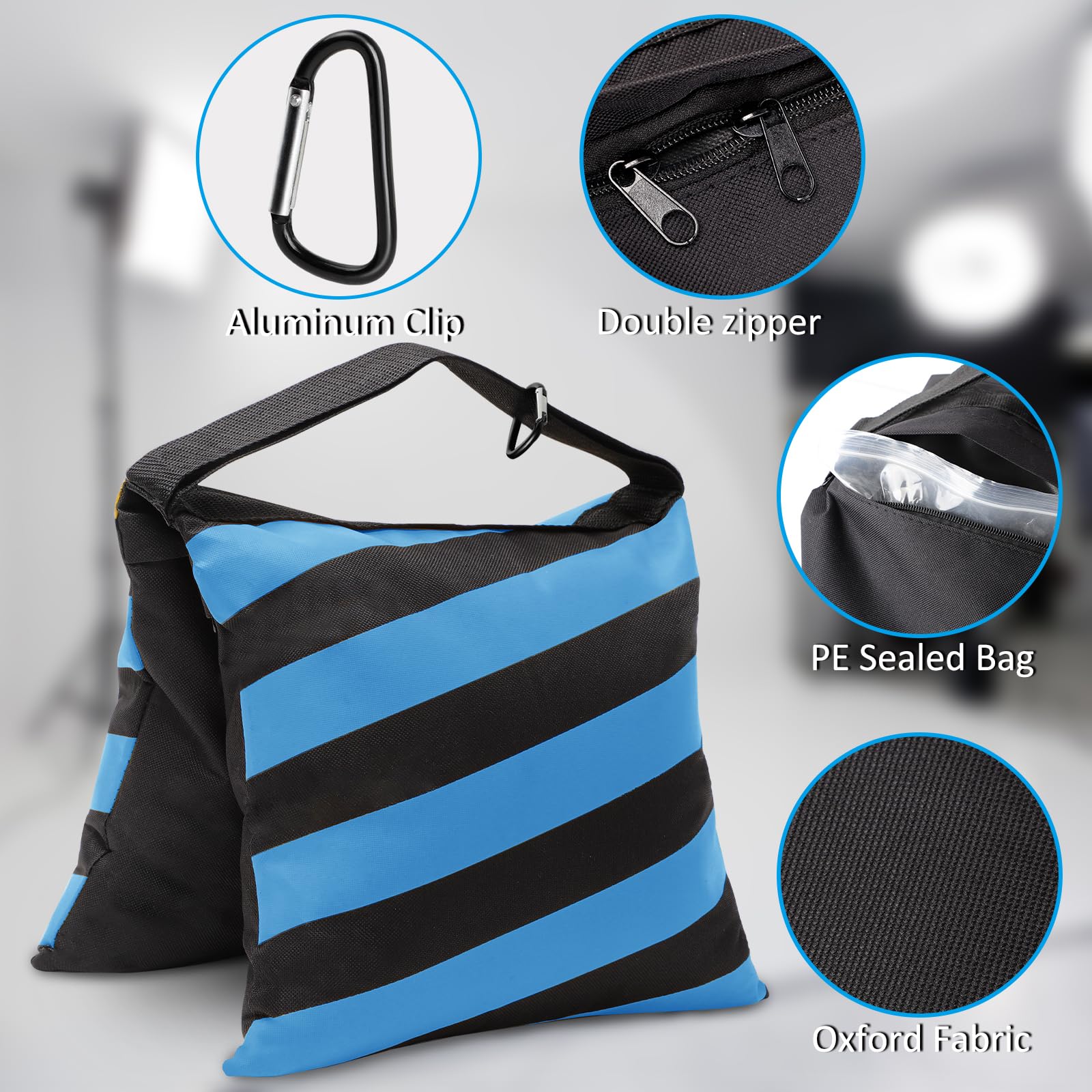 4 Packs Blue Sandbag Weight Bags For Light Stand Photography Video Equipments, Heavy Duty Saddlebags For Backdrop Stand, Photo T
