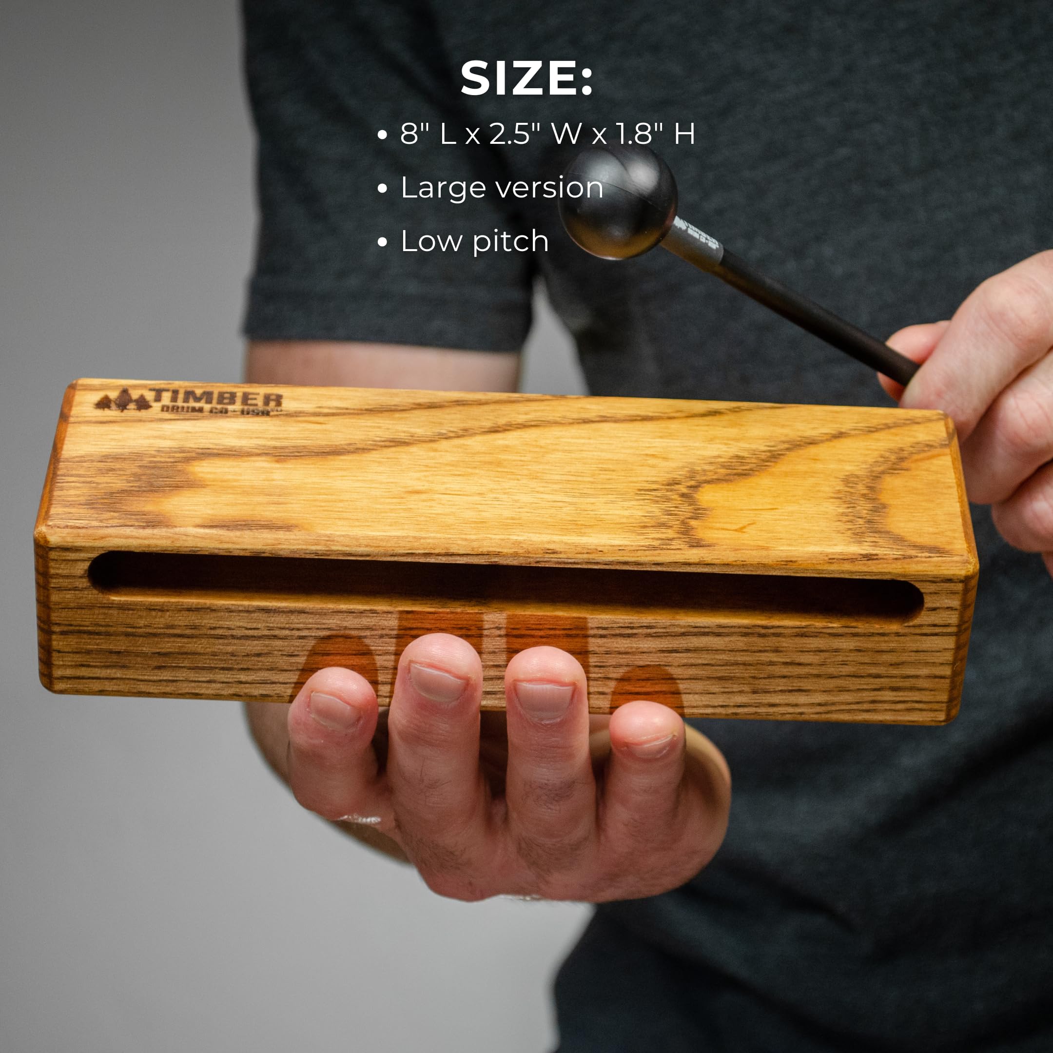 Timber Drum Co. Woodblock Percussion Musical Instrument, 8 - Made In U.S.A. - Includes Mallet, Feet - Solid Hardwood, Rich Block