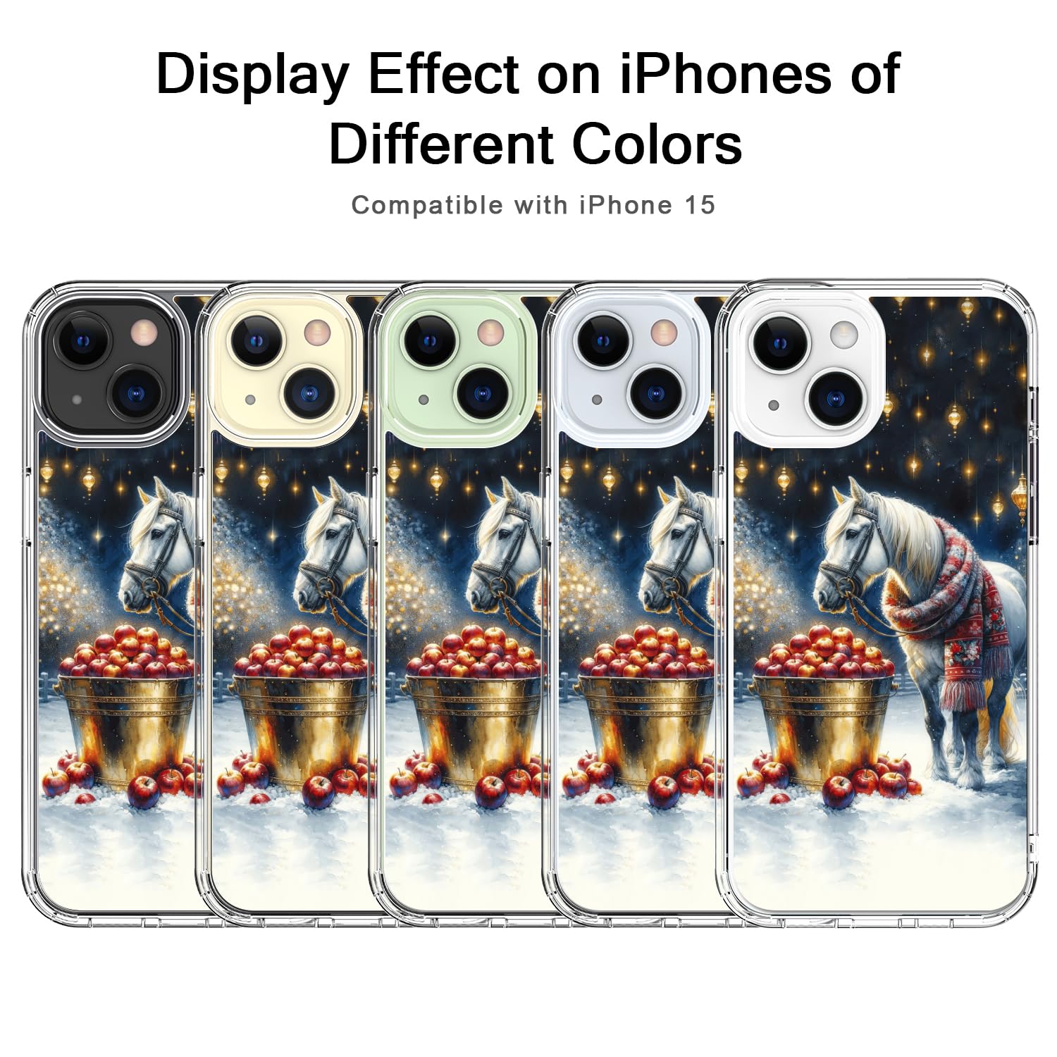 Bicol Christmas Phone Case For Iphone 15 With Screen Protector, Enhanced Camera Protection - Wireless Charging - Slim Shockproof